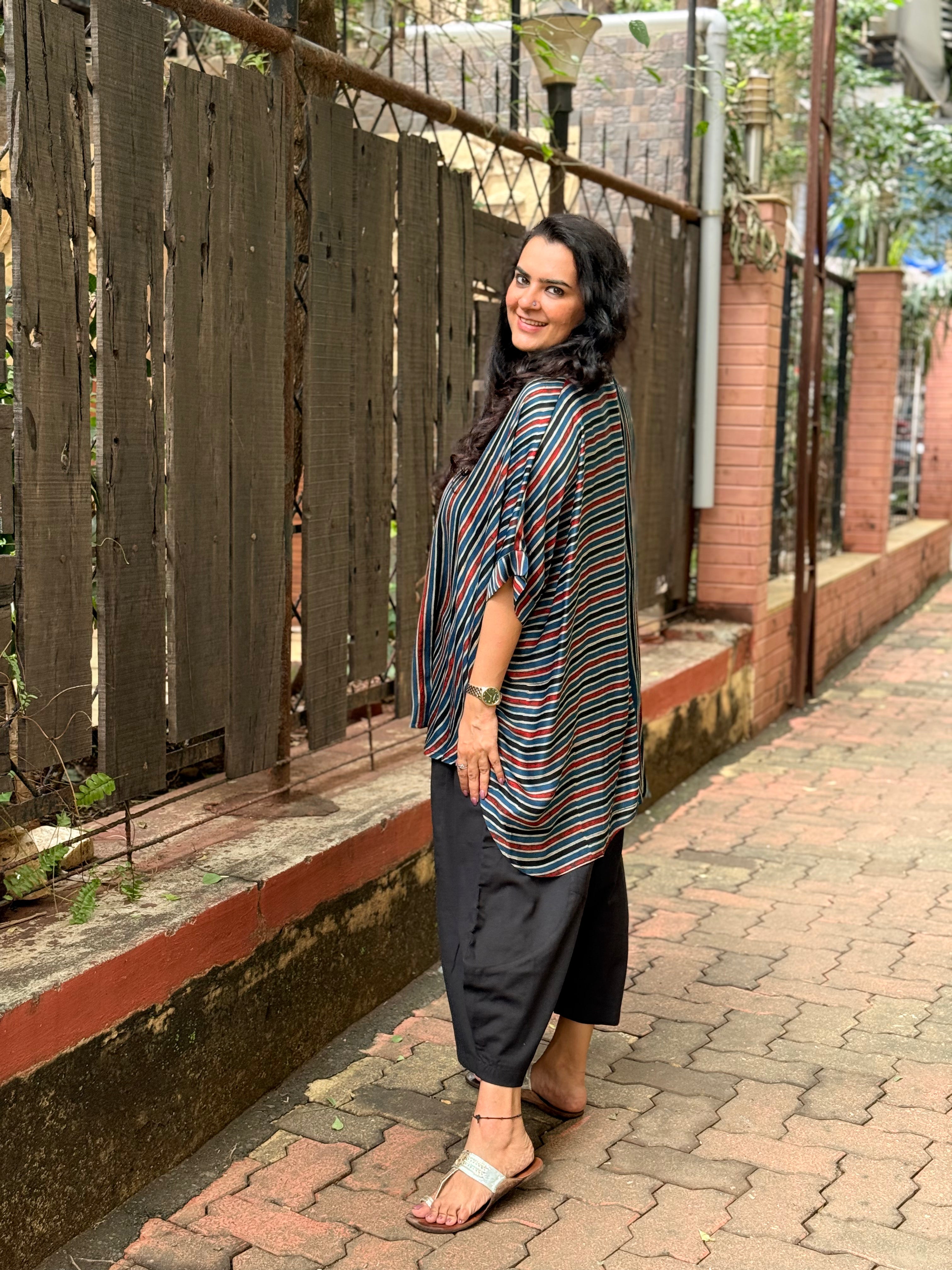 Ajrak Stripe Kaftan Shirt - Indigo