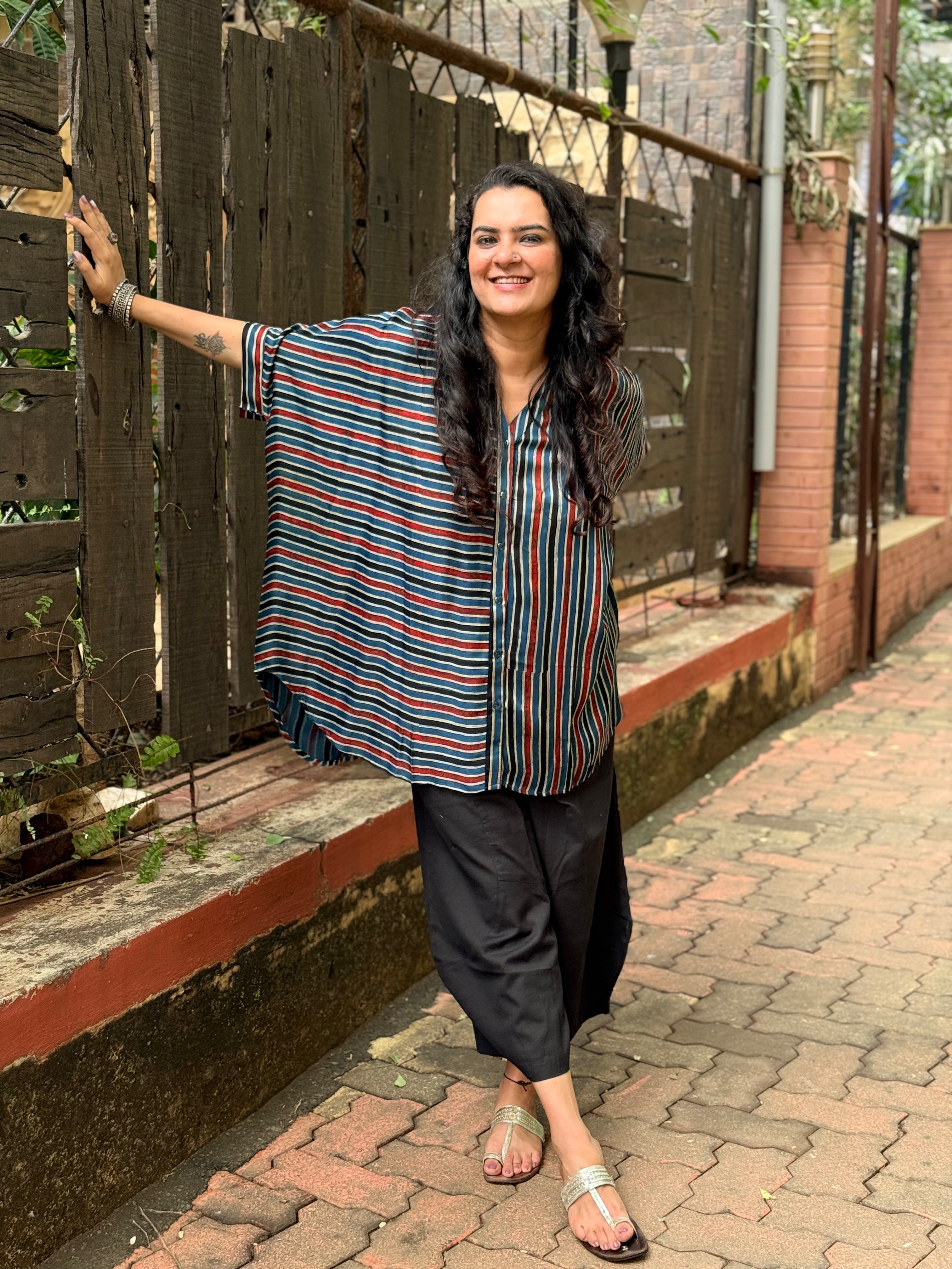 Ajrak Stripe Kaftan Shirt - Indigo