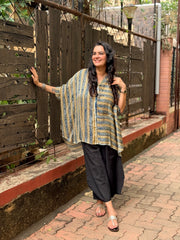 Ajrak Dot & Line Kaftan Shirt - Off White