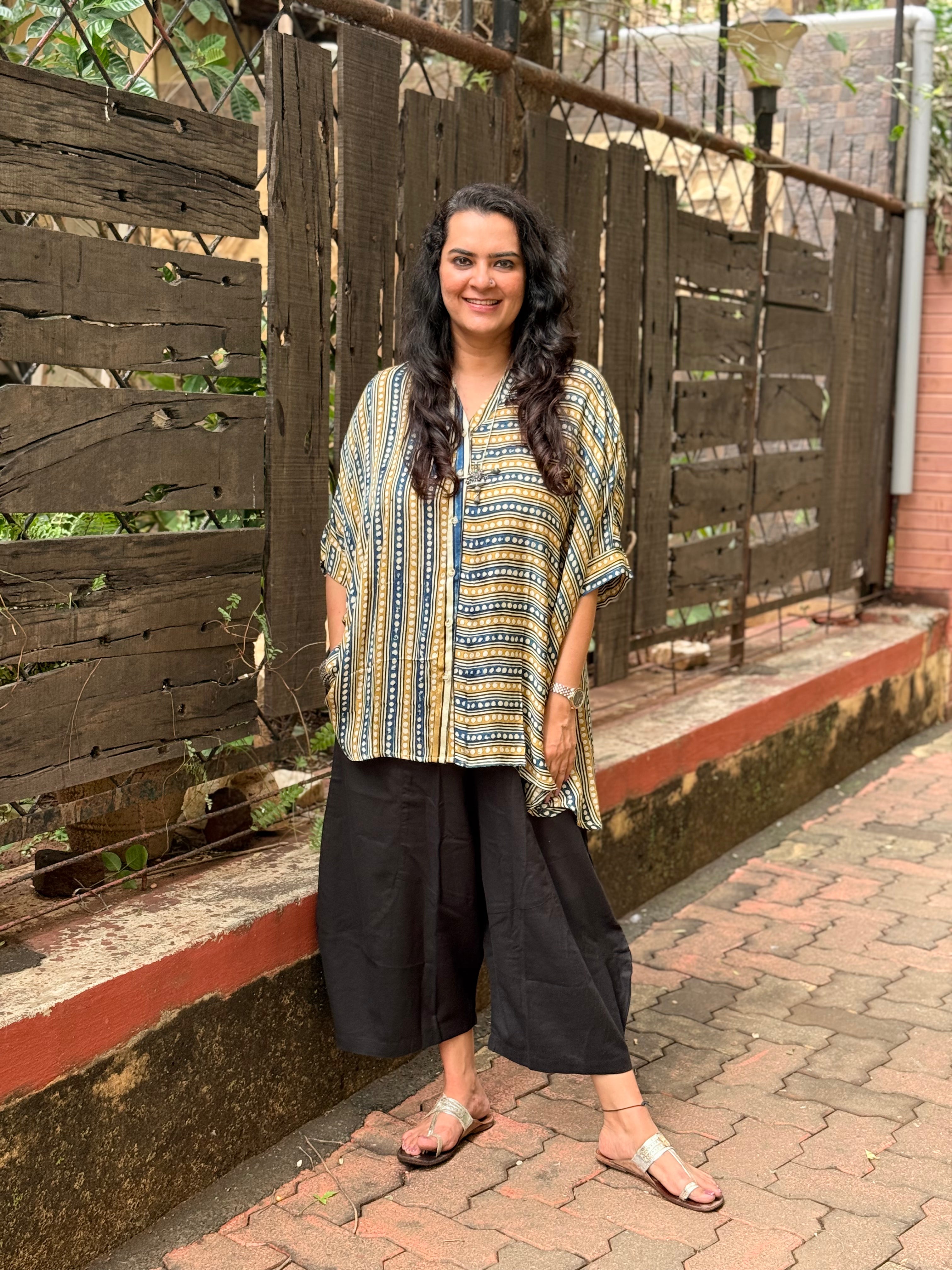 Ajrak Dot & Line Kaftan Shirt - Off White