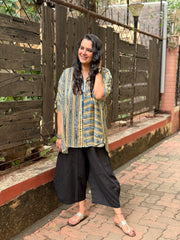 Ajrak Dot & Line Kaftan Shirt - Off White
