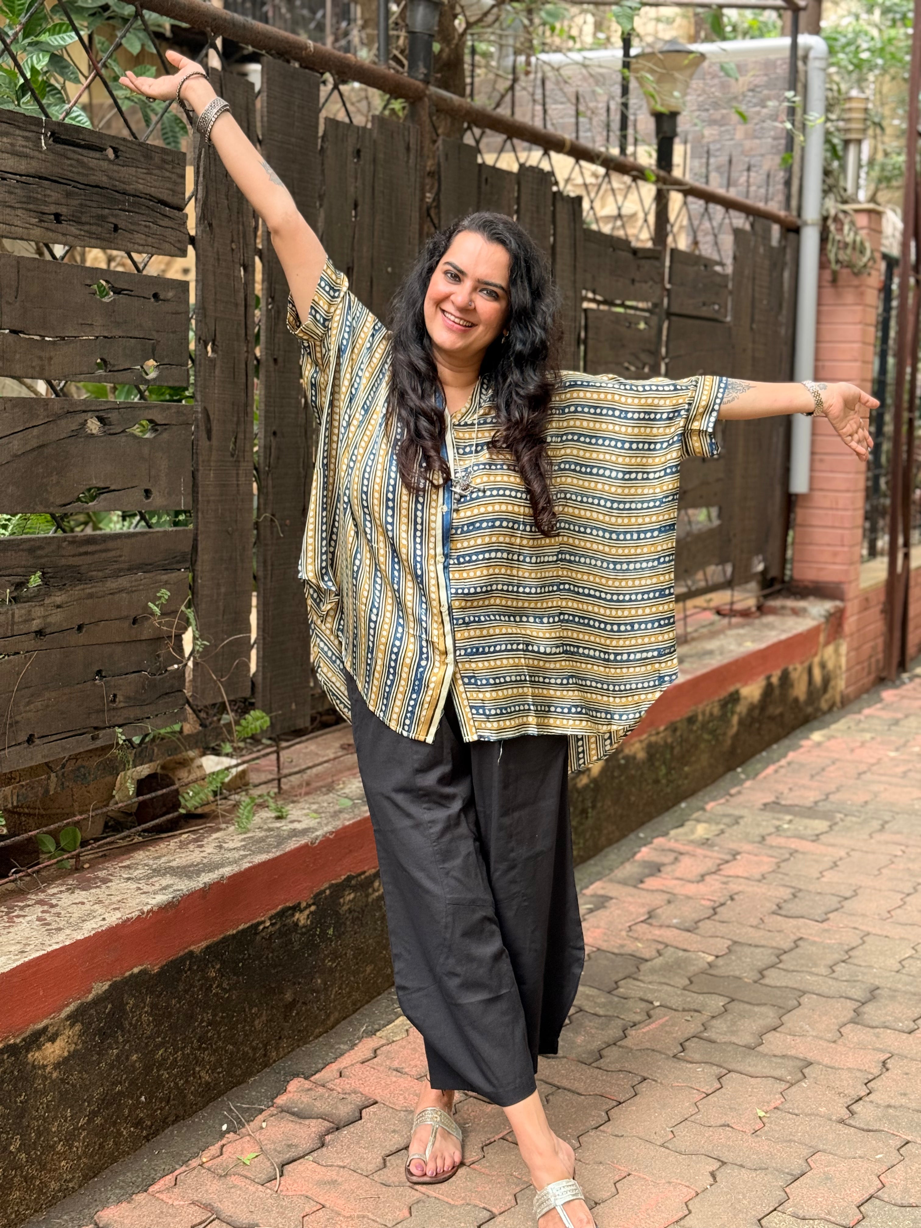 Ajrak Dot & Line Kaftan Shirt - Off White