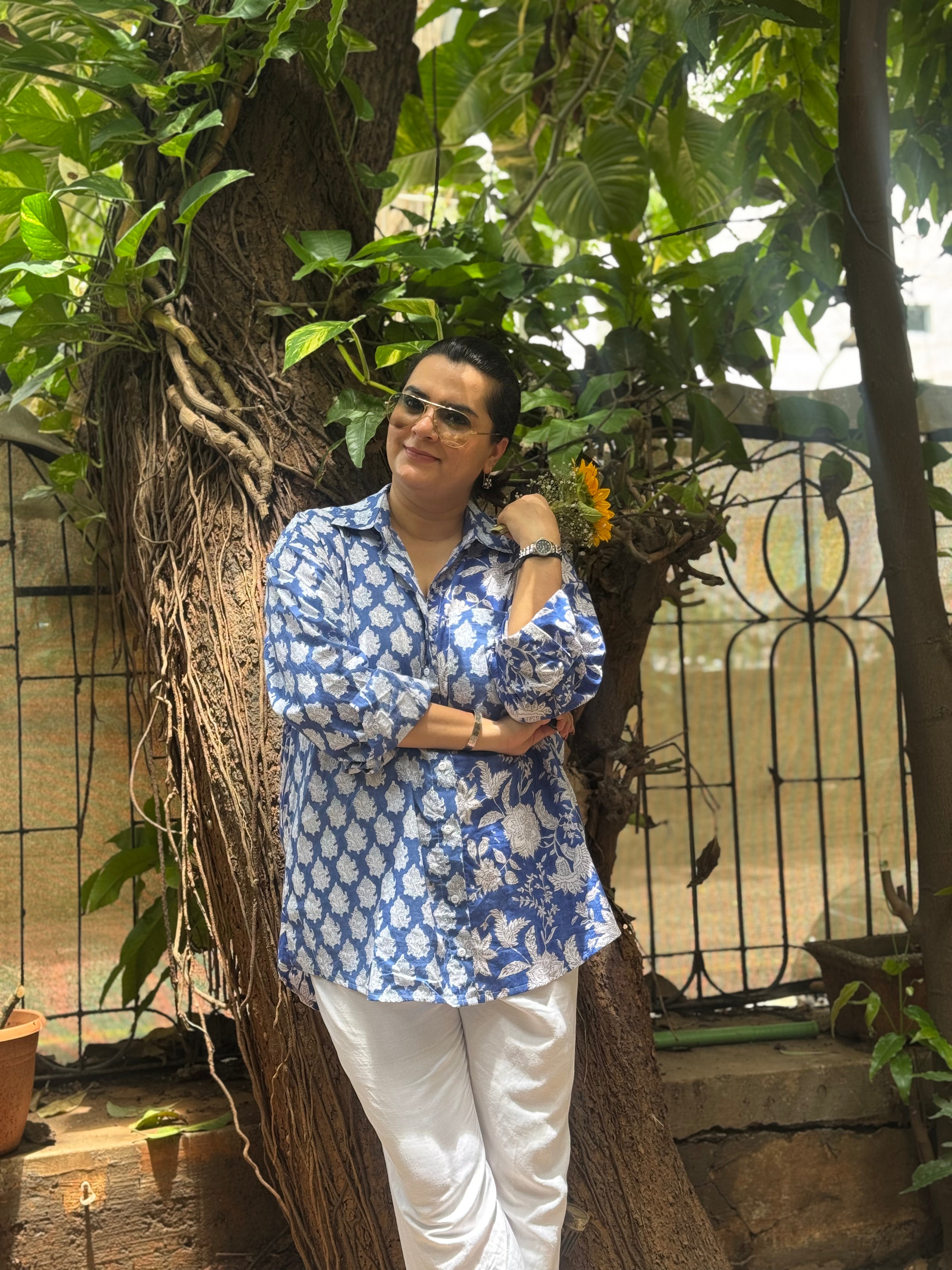 Block Paisley Half & Half Oversized Shirt