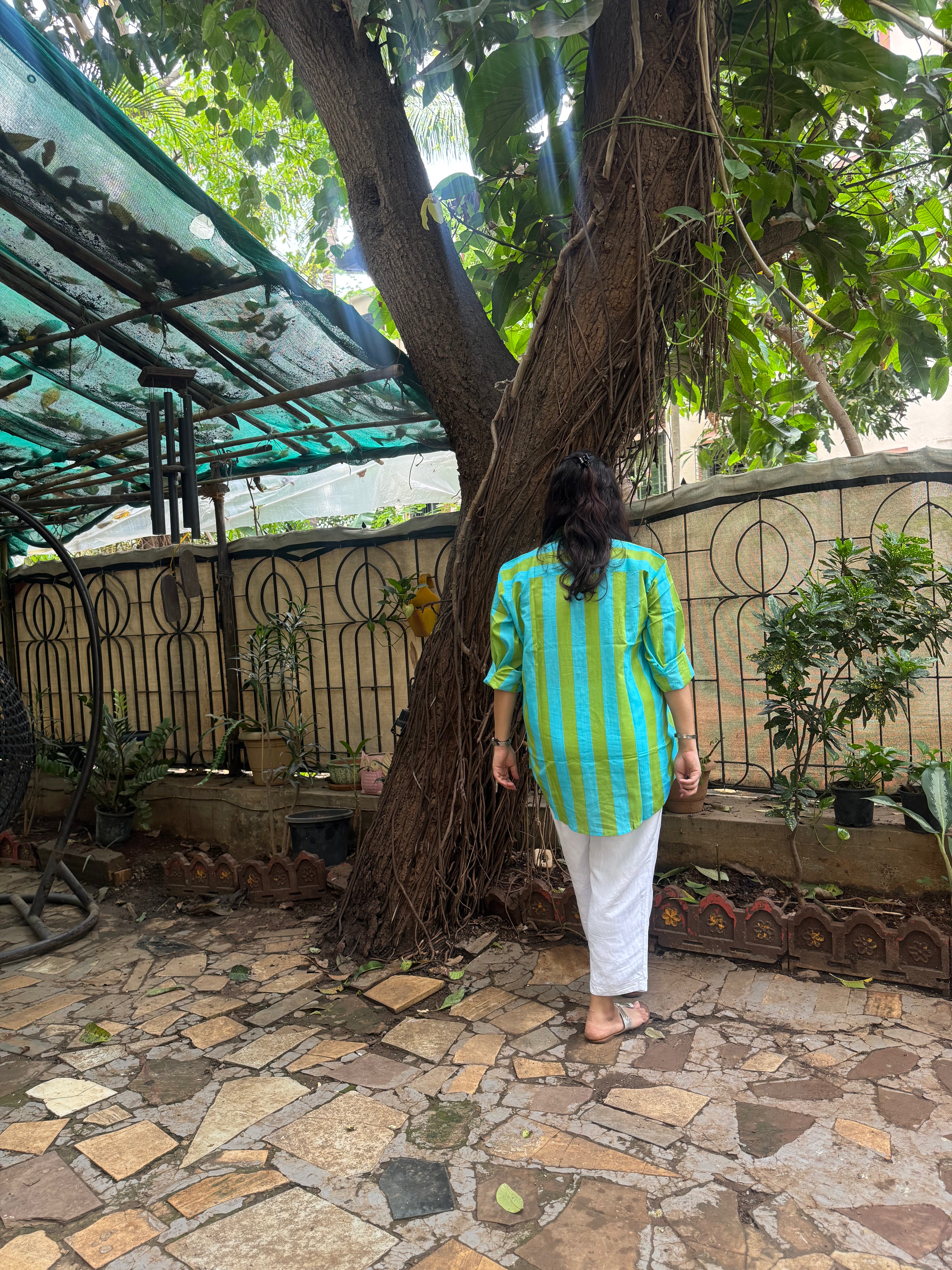 Stripe Oversized Shirt Turquoise