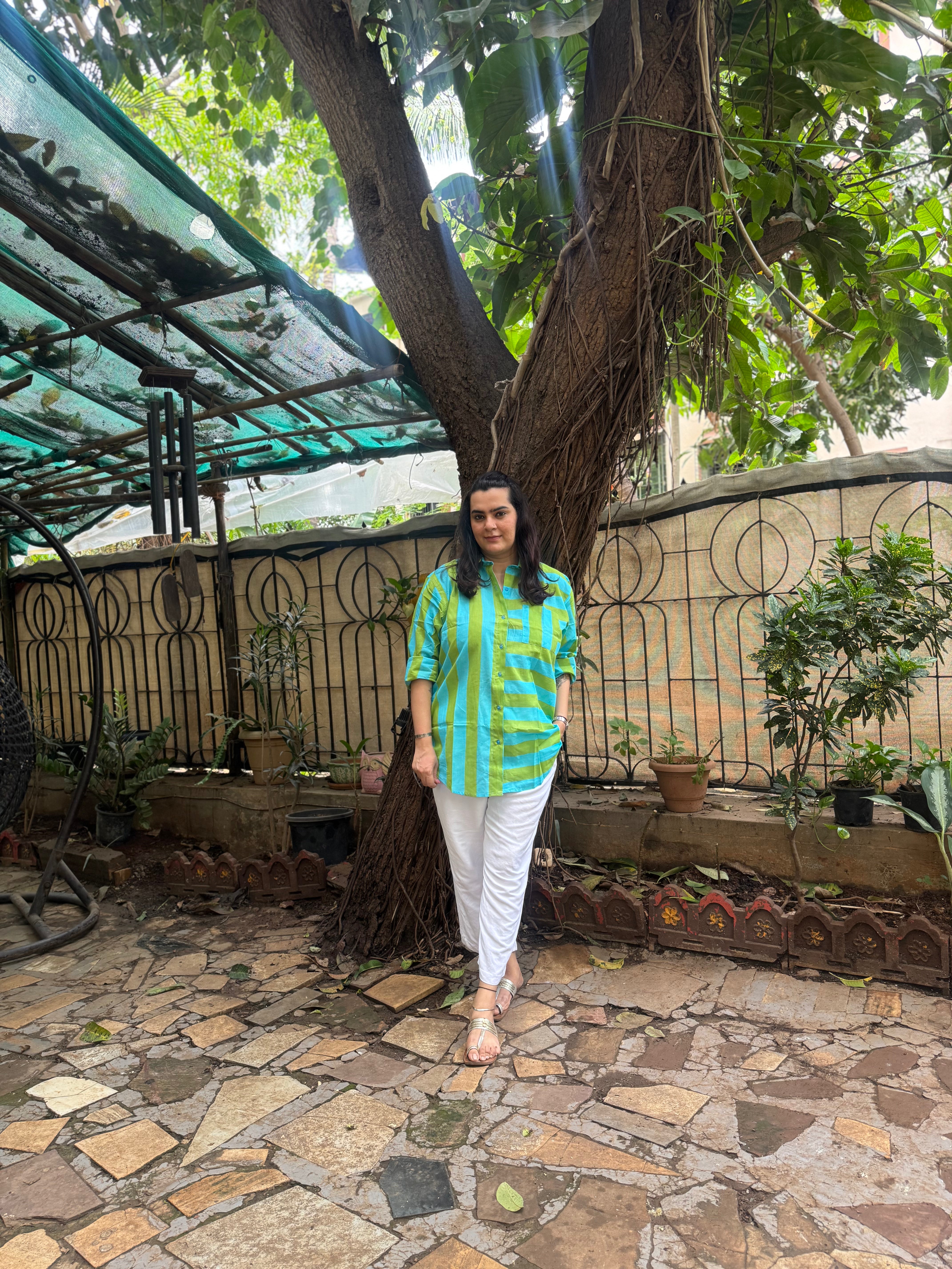 Stripe Oversized Shirt Turquoise
