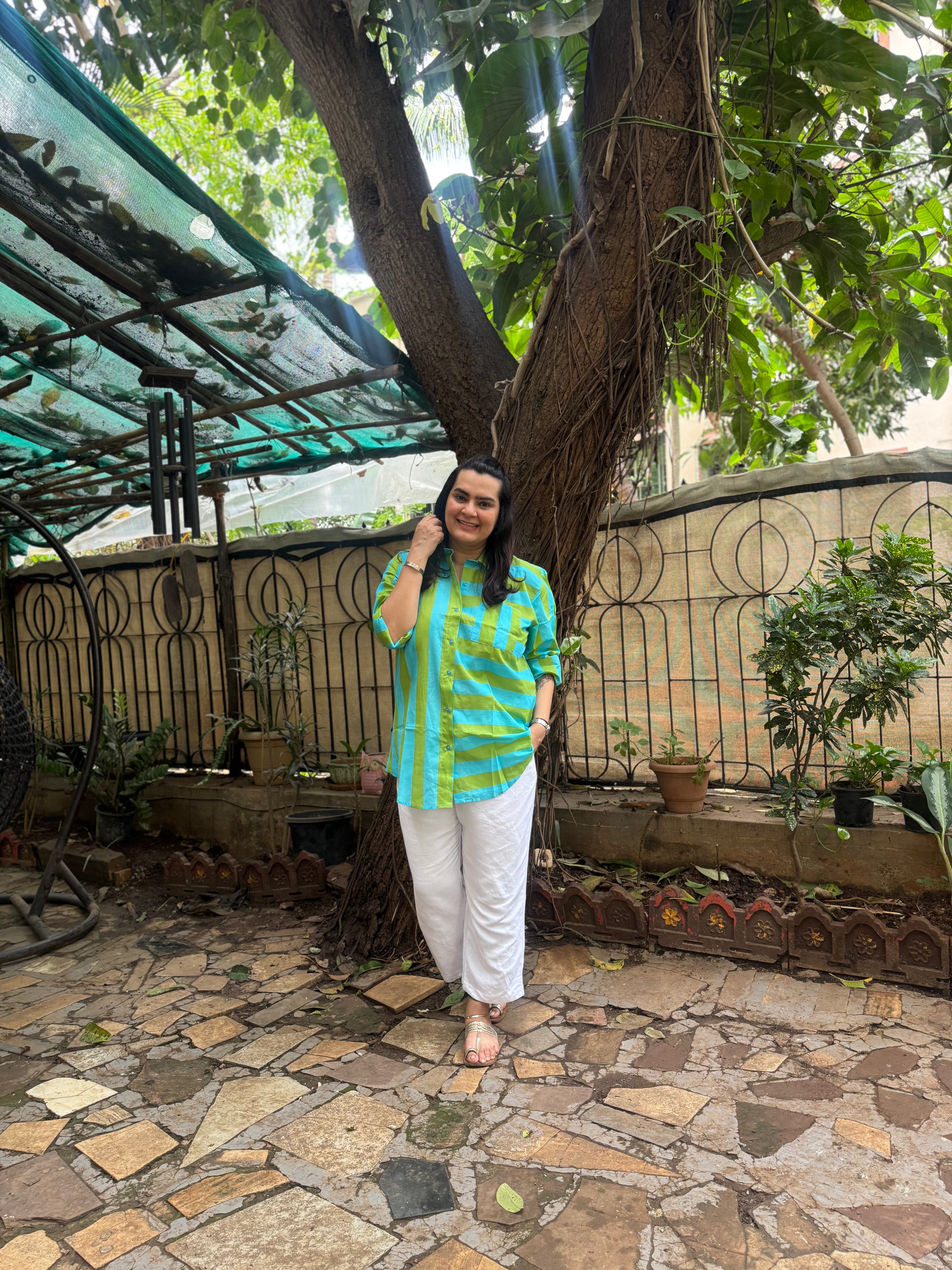 Stripe Oversized Shirt Turquoise