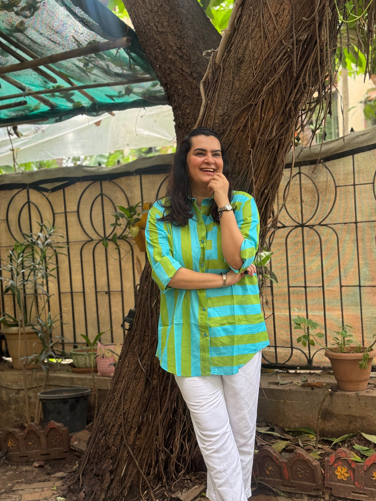 Stripe Oversized Shirt Turquoise