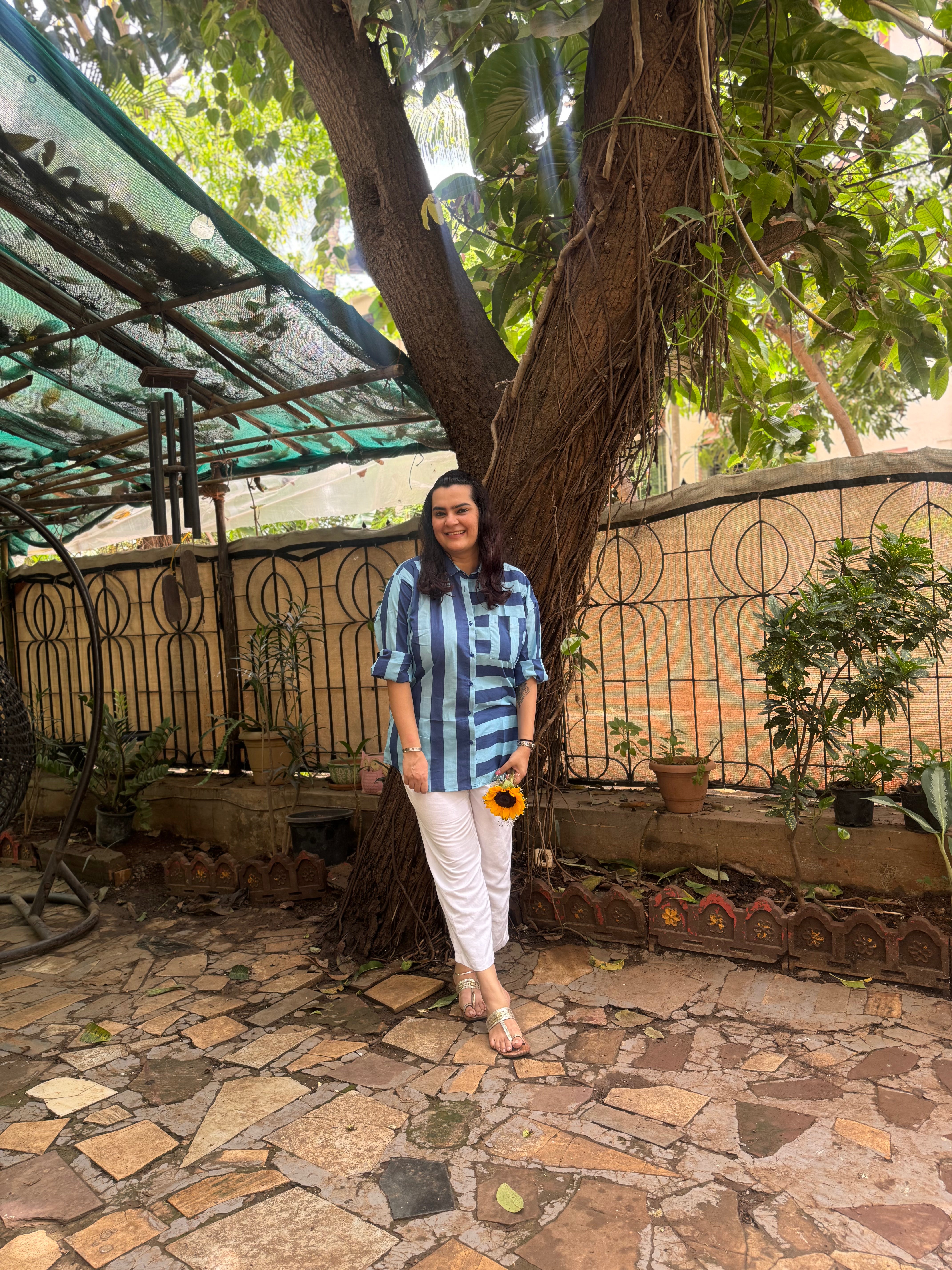 Stripe Oversized Shirt Blue