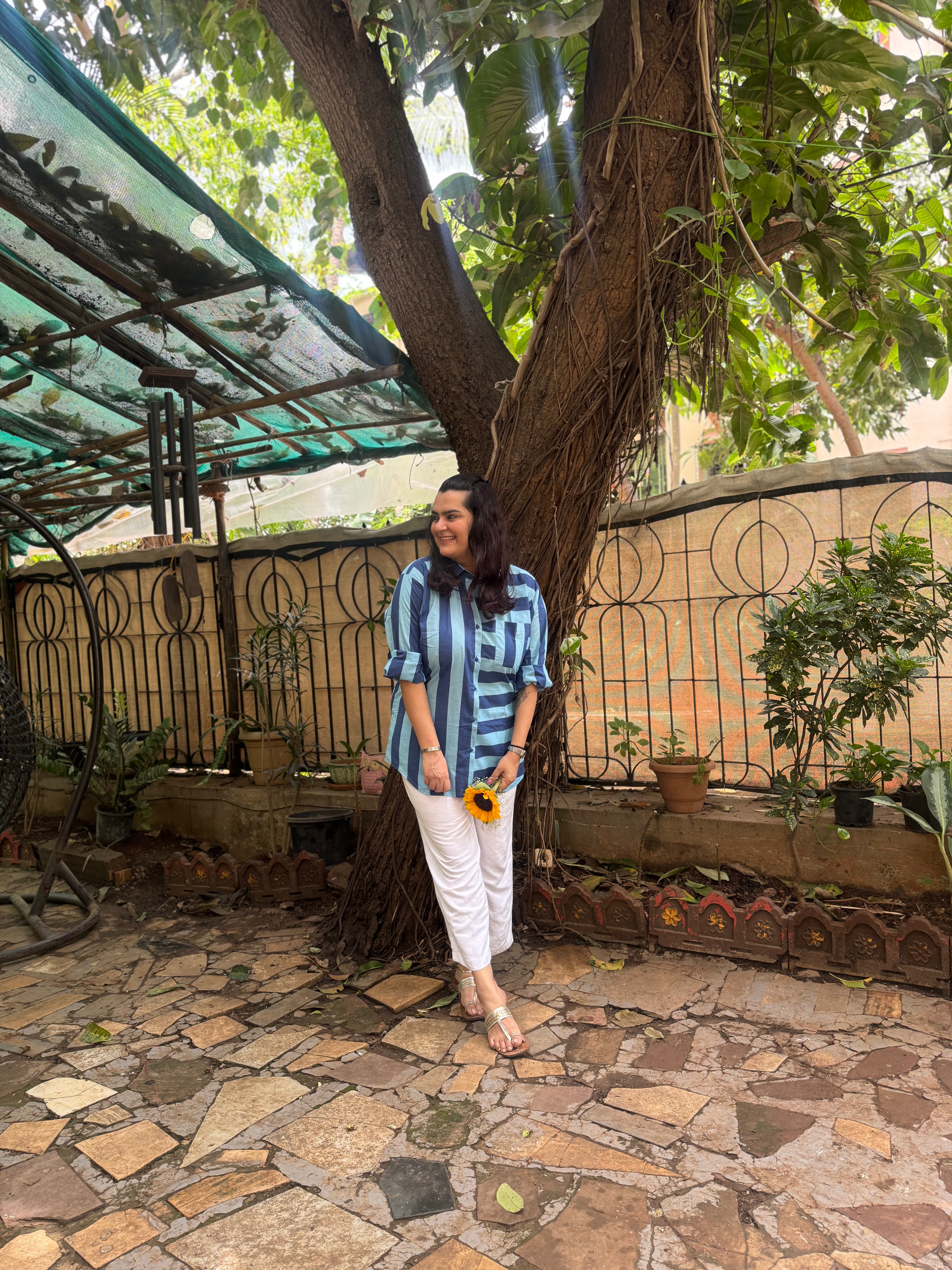 Stripe Oversized Shirt Blue