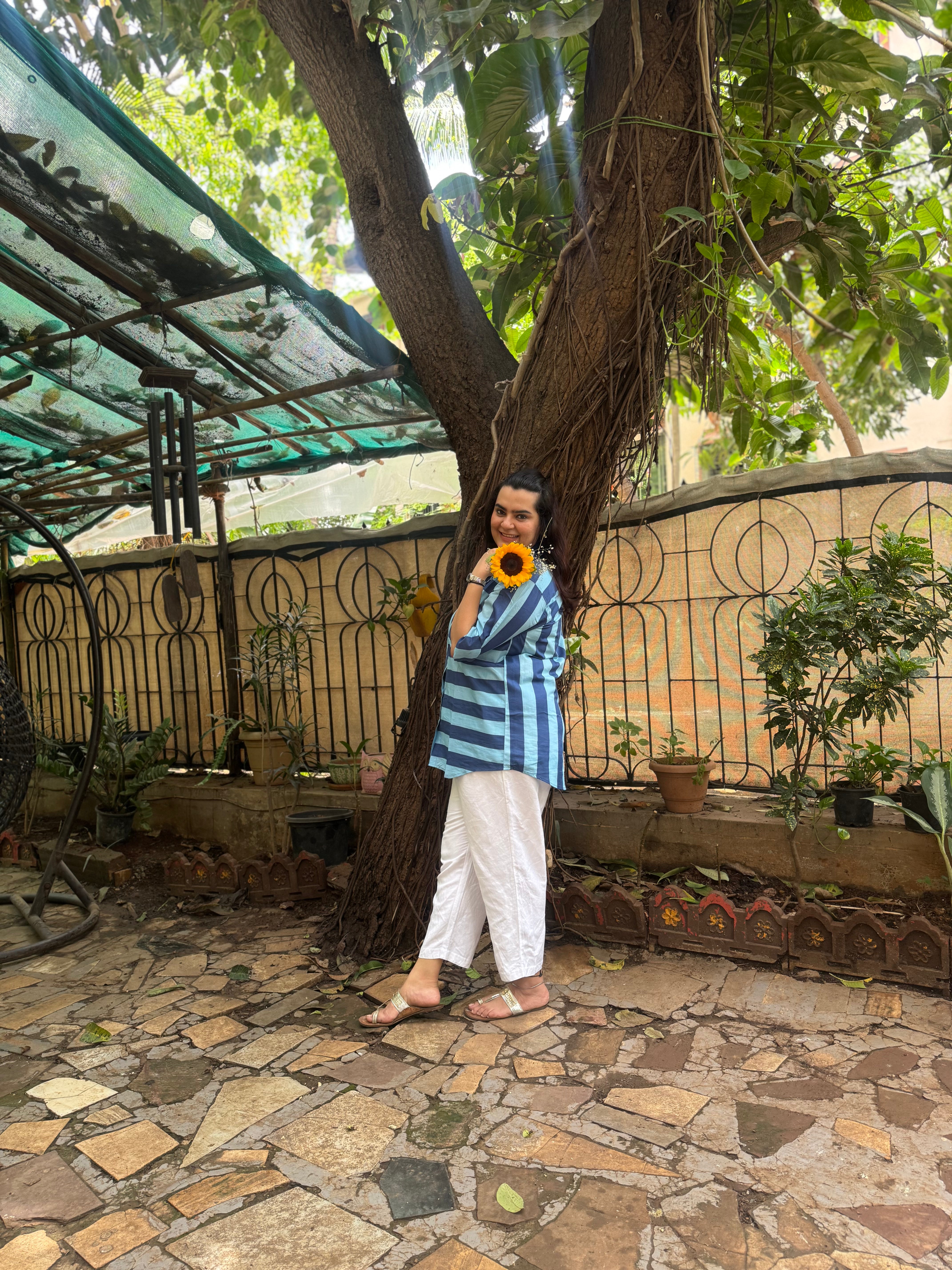 Stripe Oversized Shirt Blue