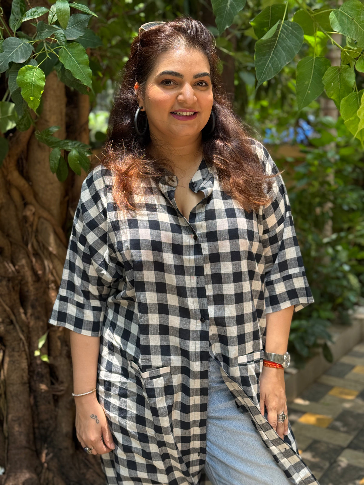 Madras Checks Antifit Kurta Black