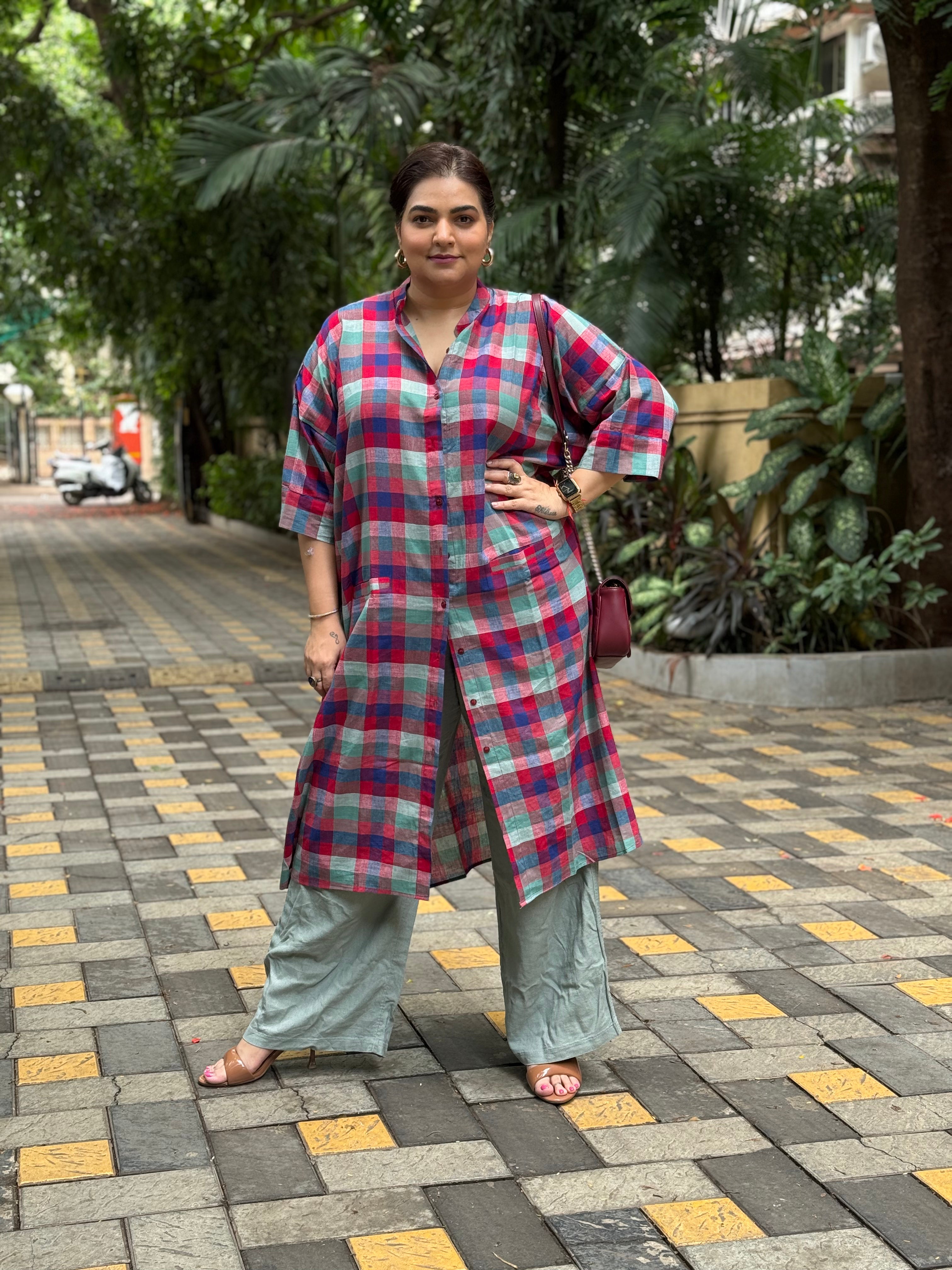 Madras Checks Antifit Kurta Red