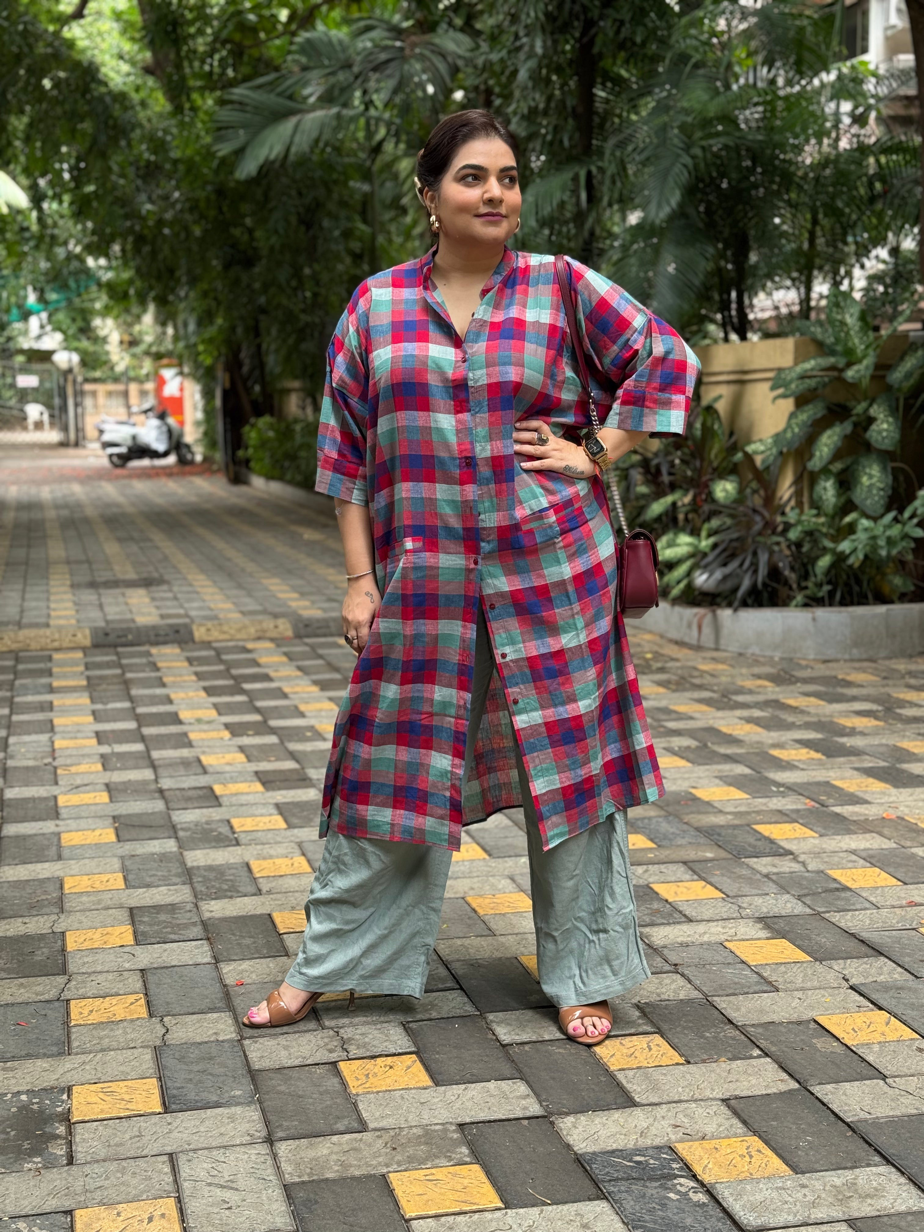 Madras Checks Antifit Kurta Red