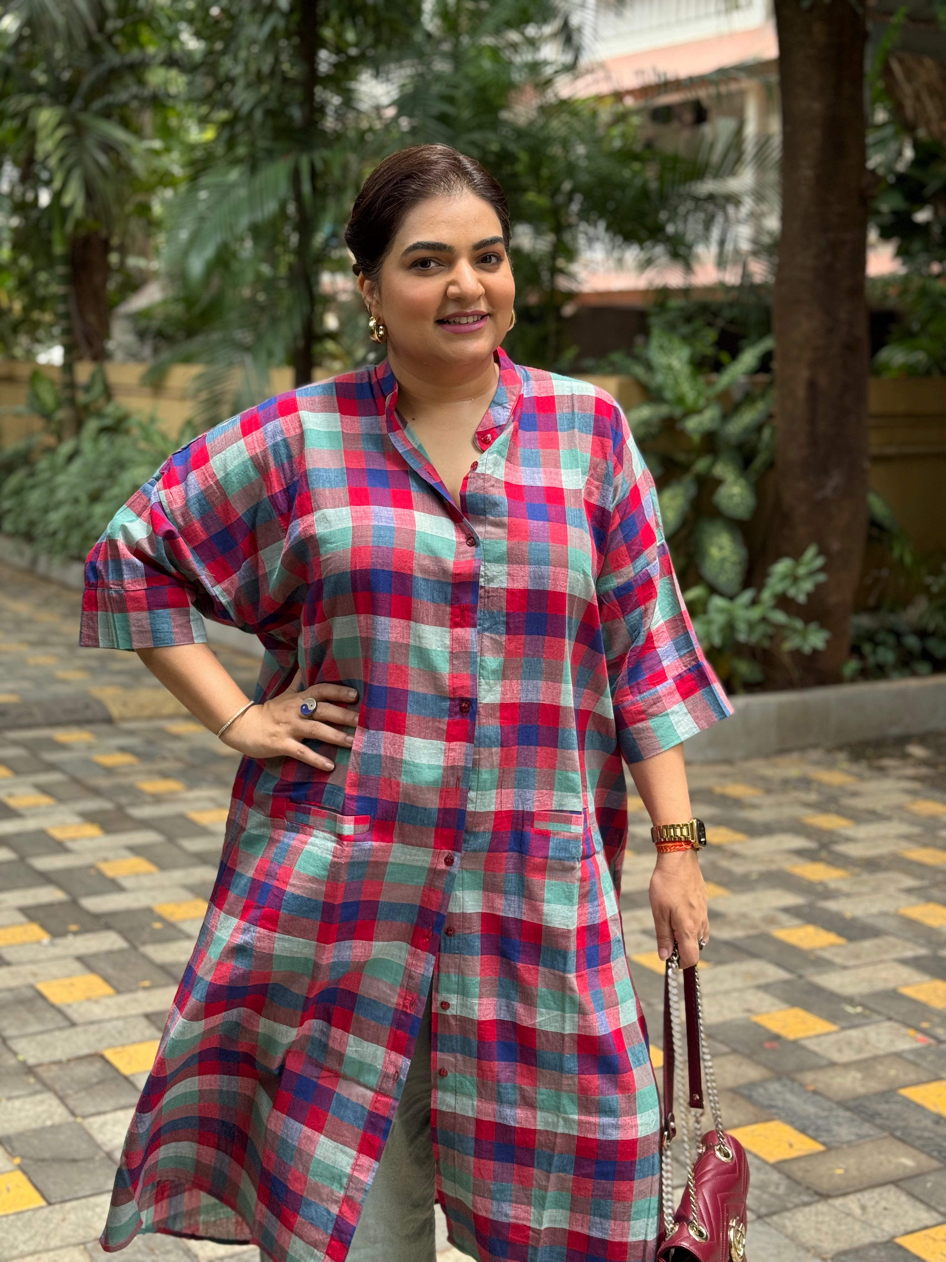 Madras Checks Antifit Kurta Red
