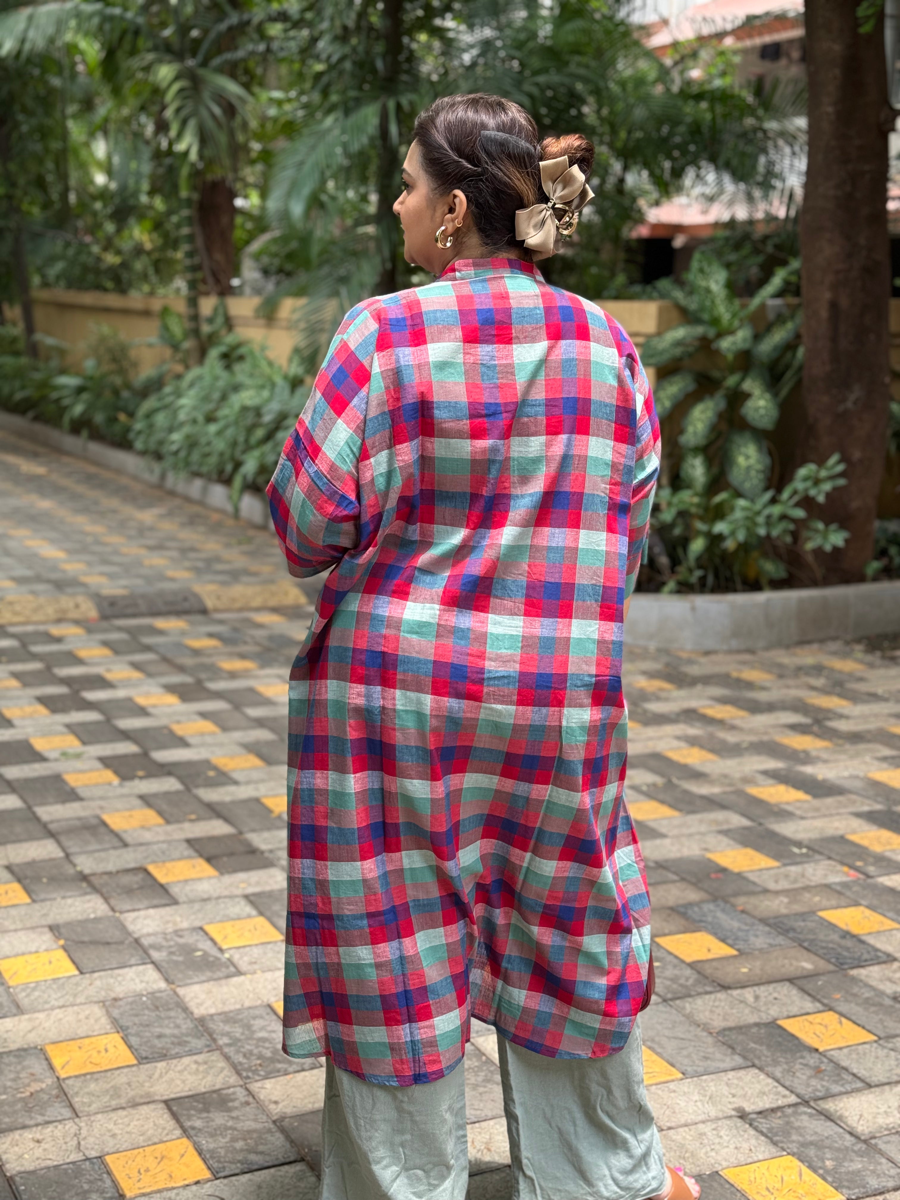 Madras Checks Antifit Kurta Red