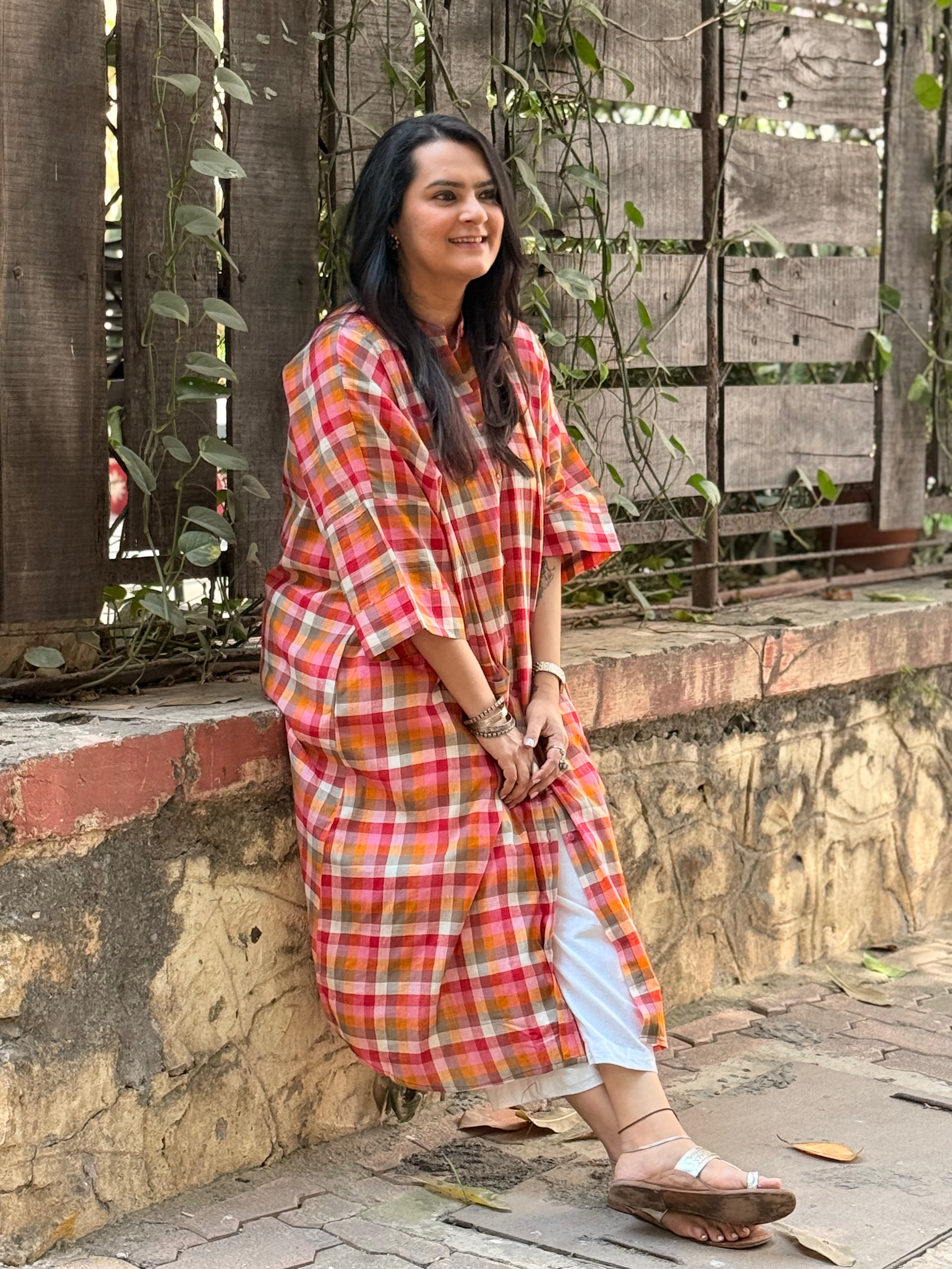 Madras Check Antifit Kurta - Red