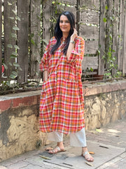 Madras Check Antifit Kurta - Red