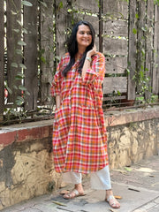 Madras Check Antifit Kurta - Red