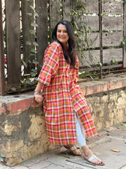 Madras Check Antifit Kurta - Red
