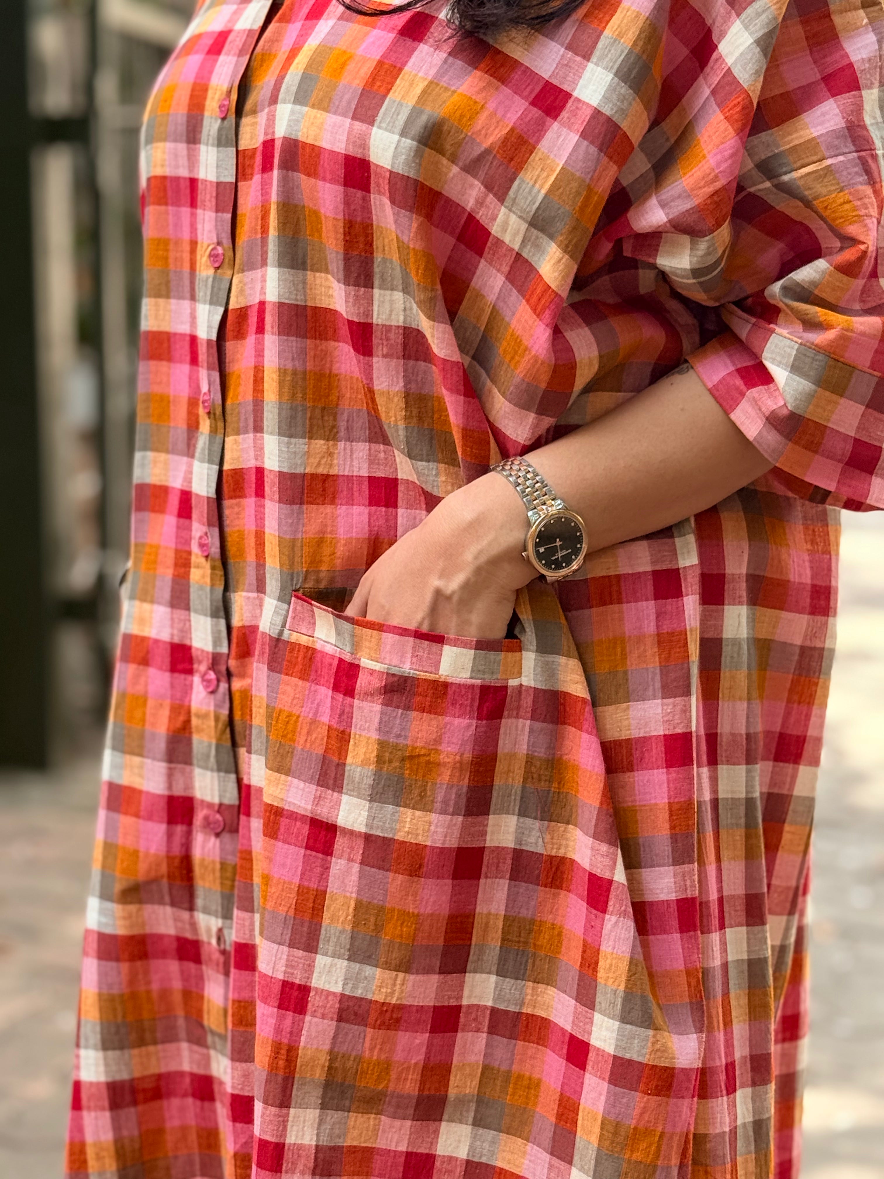 Madras Check Antifit Kurta - Red