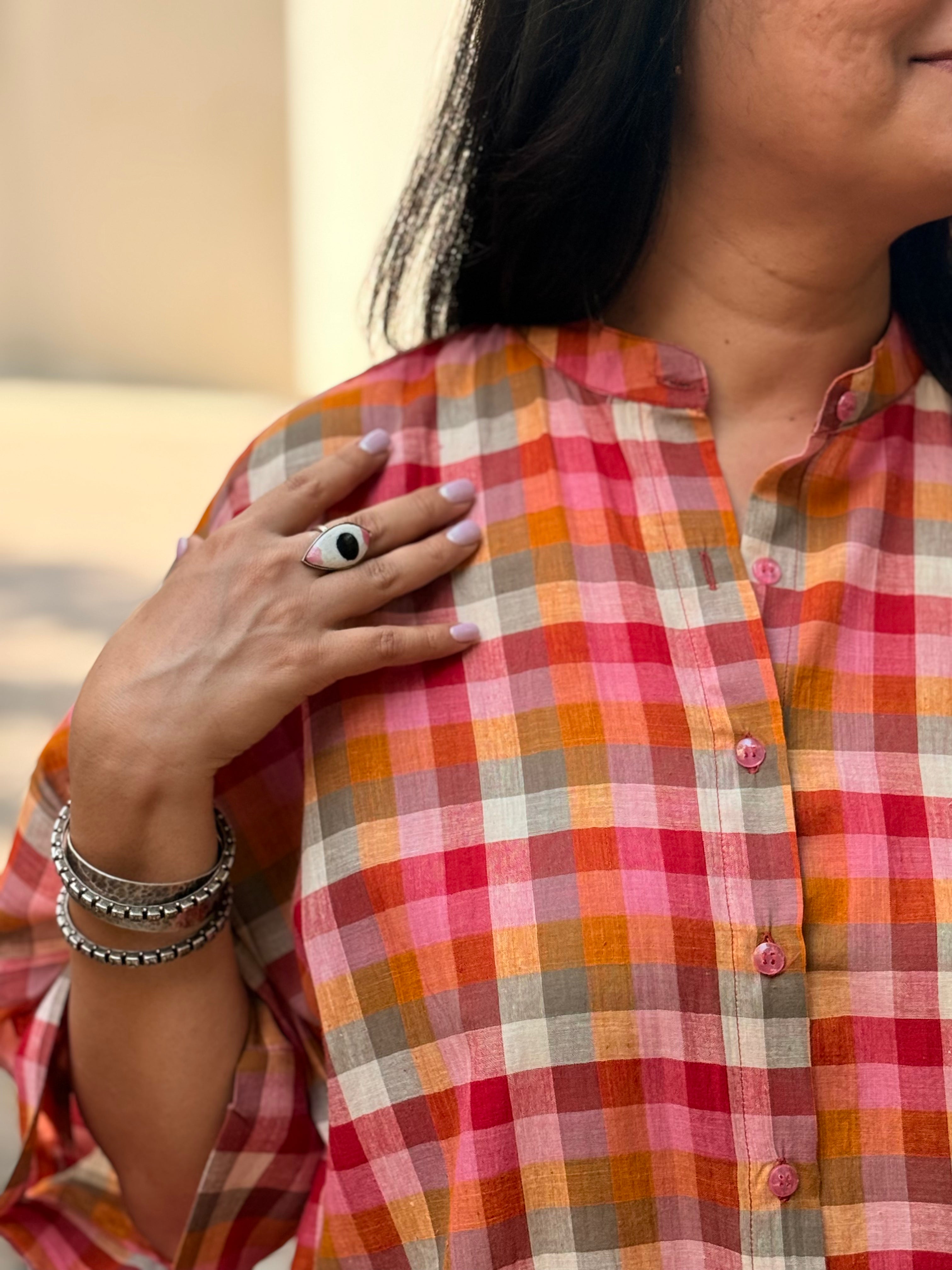 Madras Check Antifit Kurta - Red