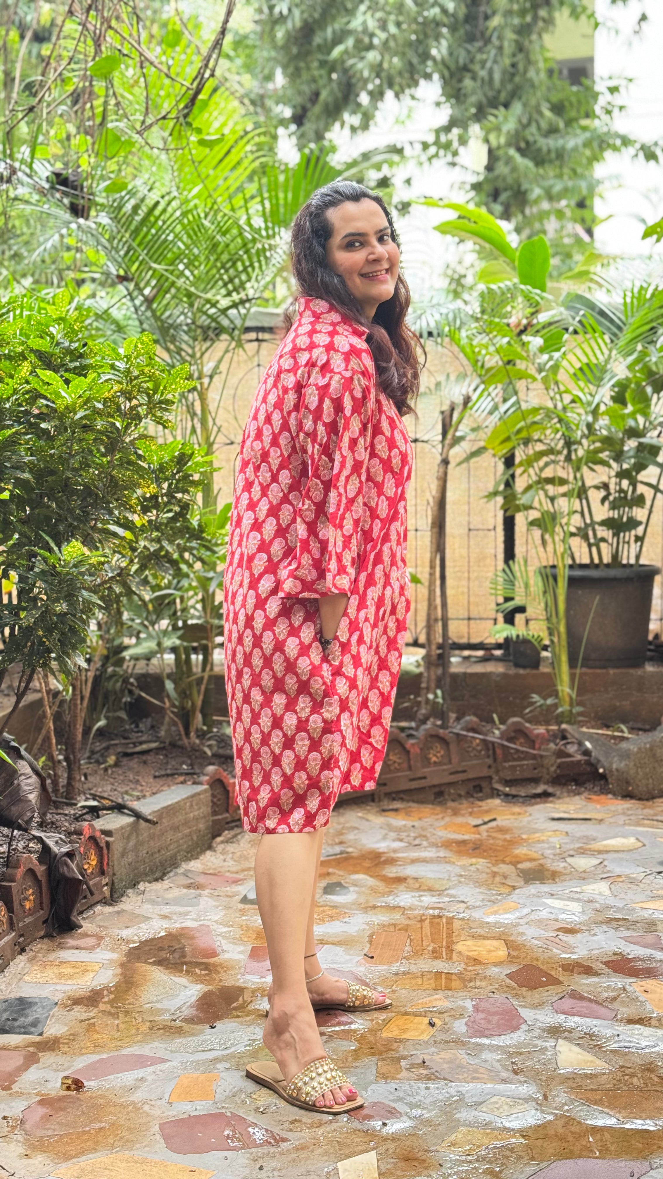 Red Hand Blocked Slip Dress