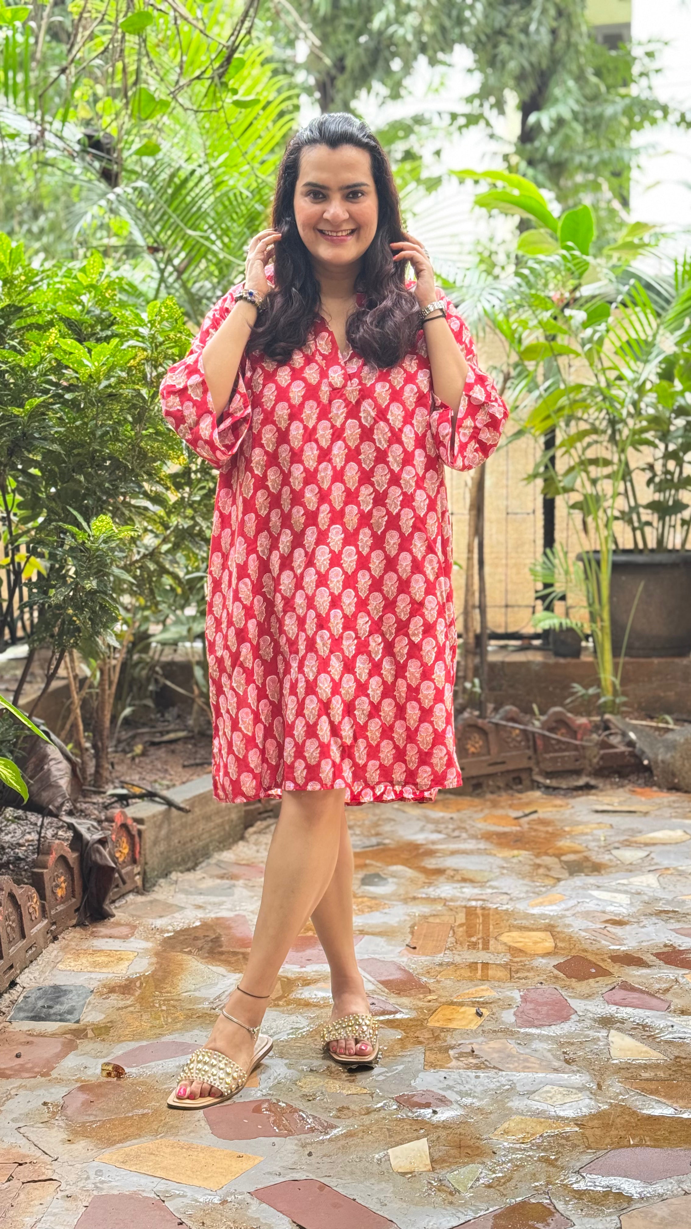 Red Hand Blocked Slip Dress