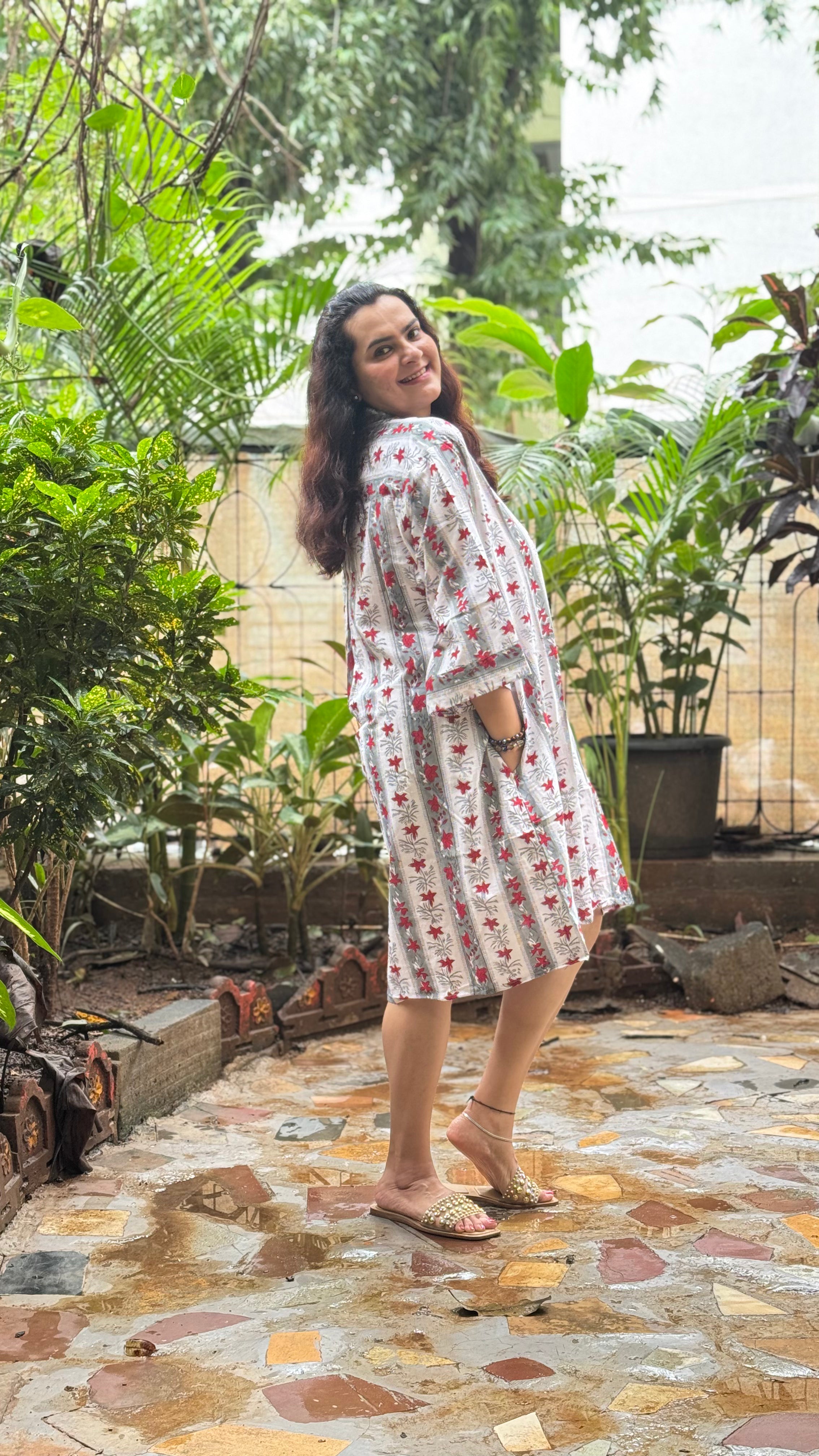 White Floral Stripe Slip Dress