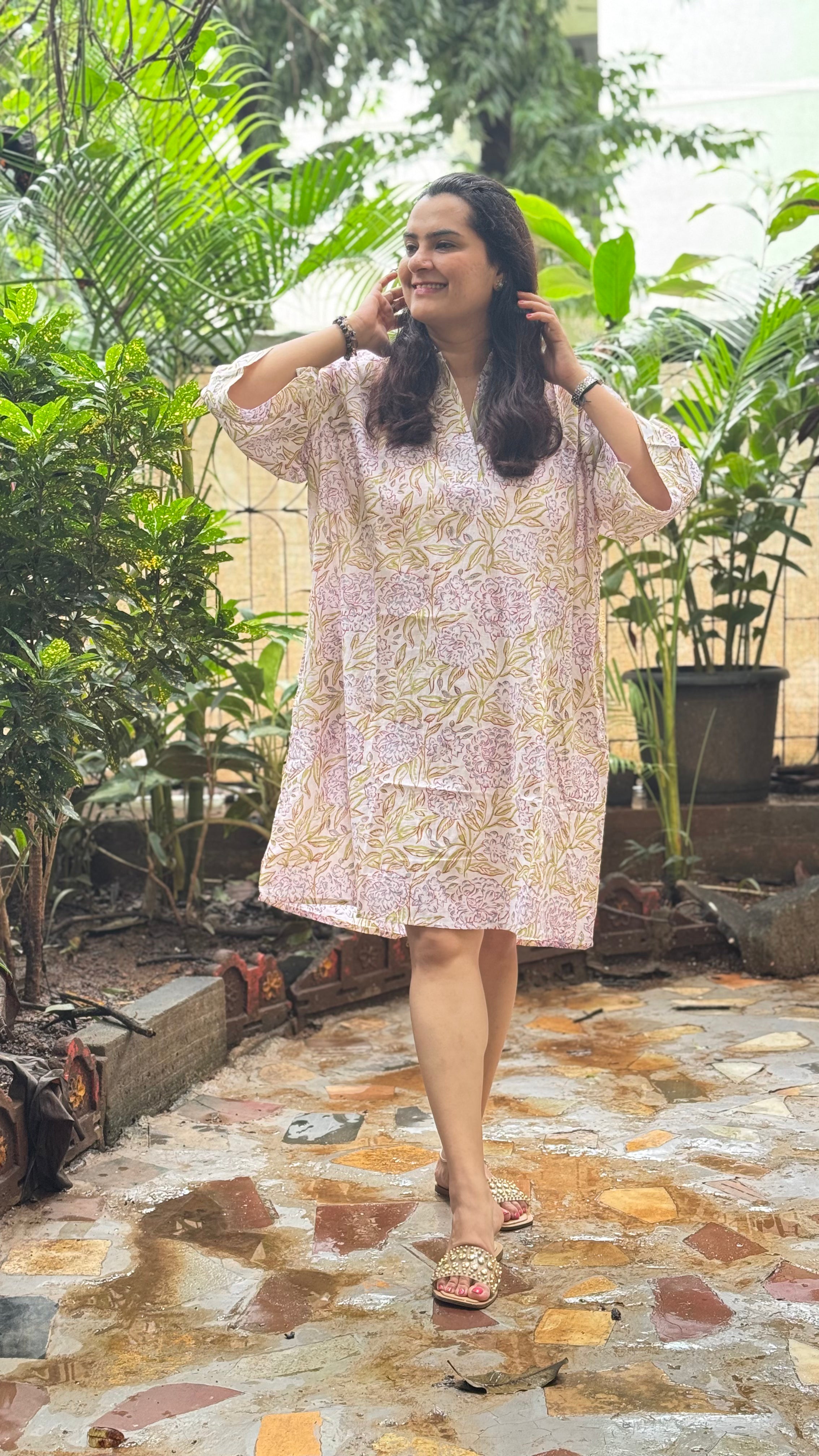 White Lime Floral Slip Dress