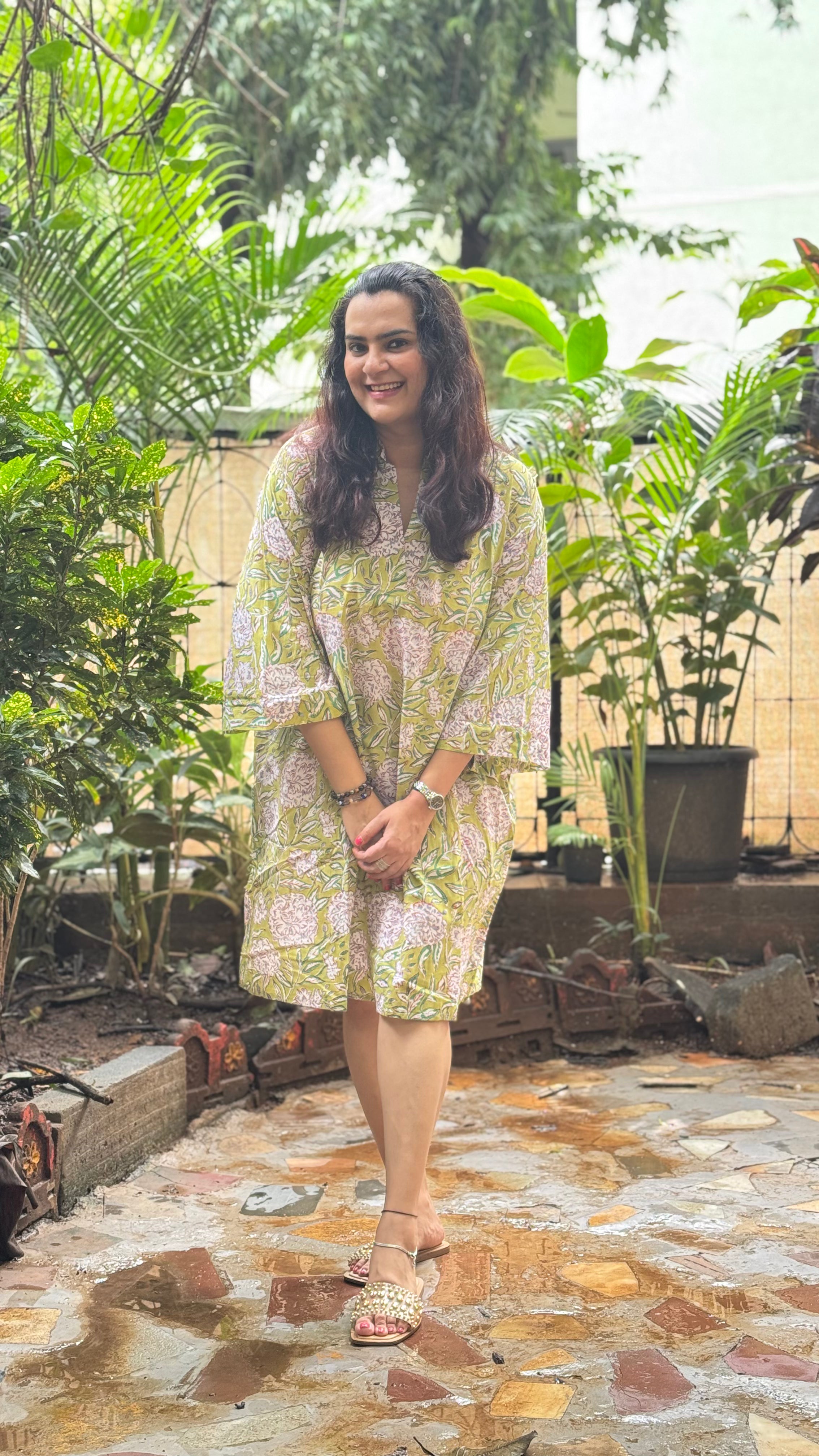 Lime Floral Slip Dress