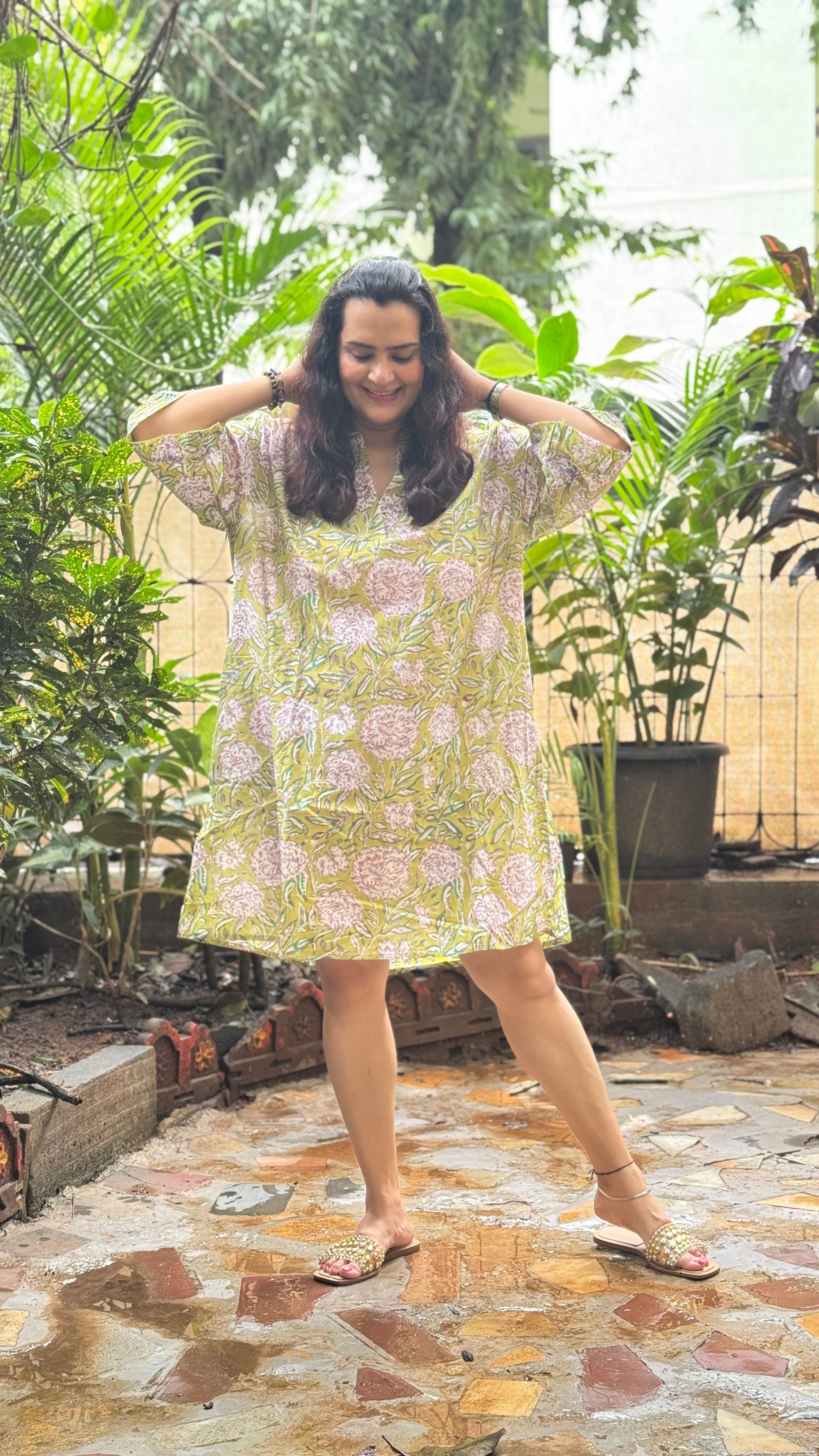 Lime Floral Slip Dress