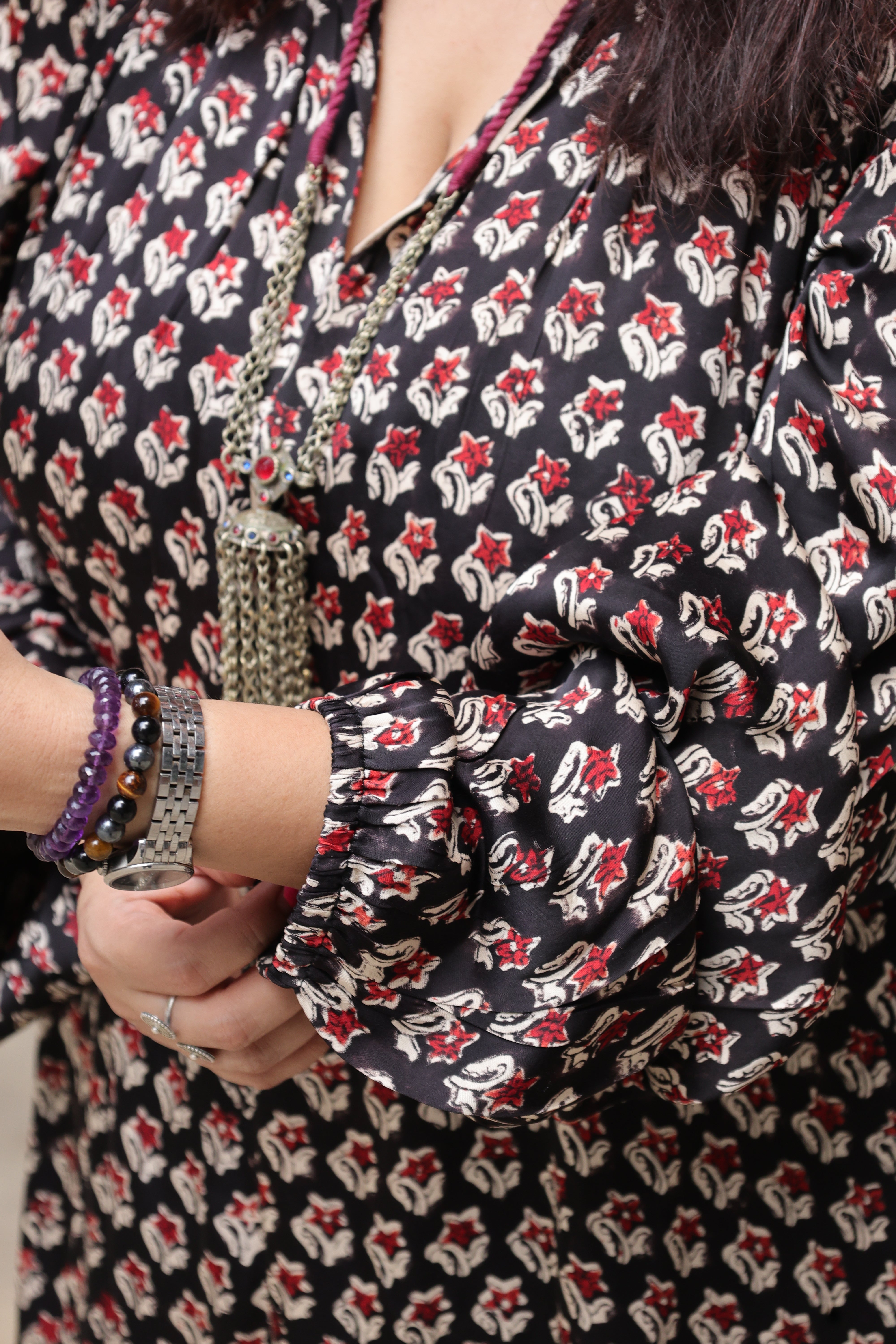 Black Red Floral Antifit Kurta