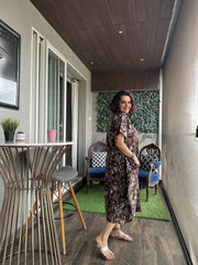 Wine Printed Buttoned Kaftan