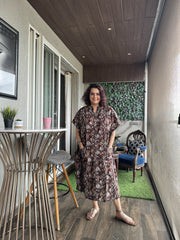 Wine Printed Buttoned Kaftan