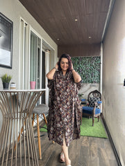 Wine Printed Buttoned Kaftan
