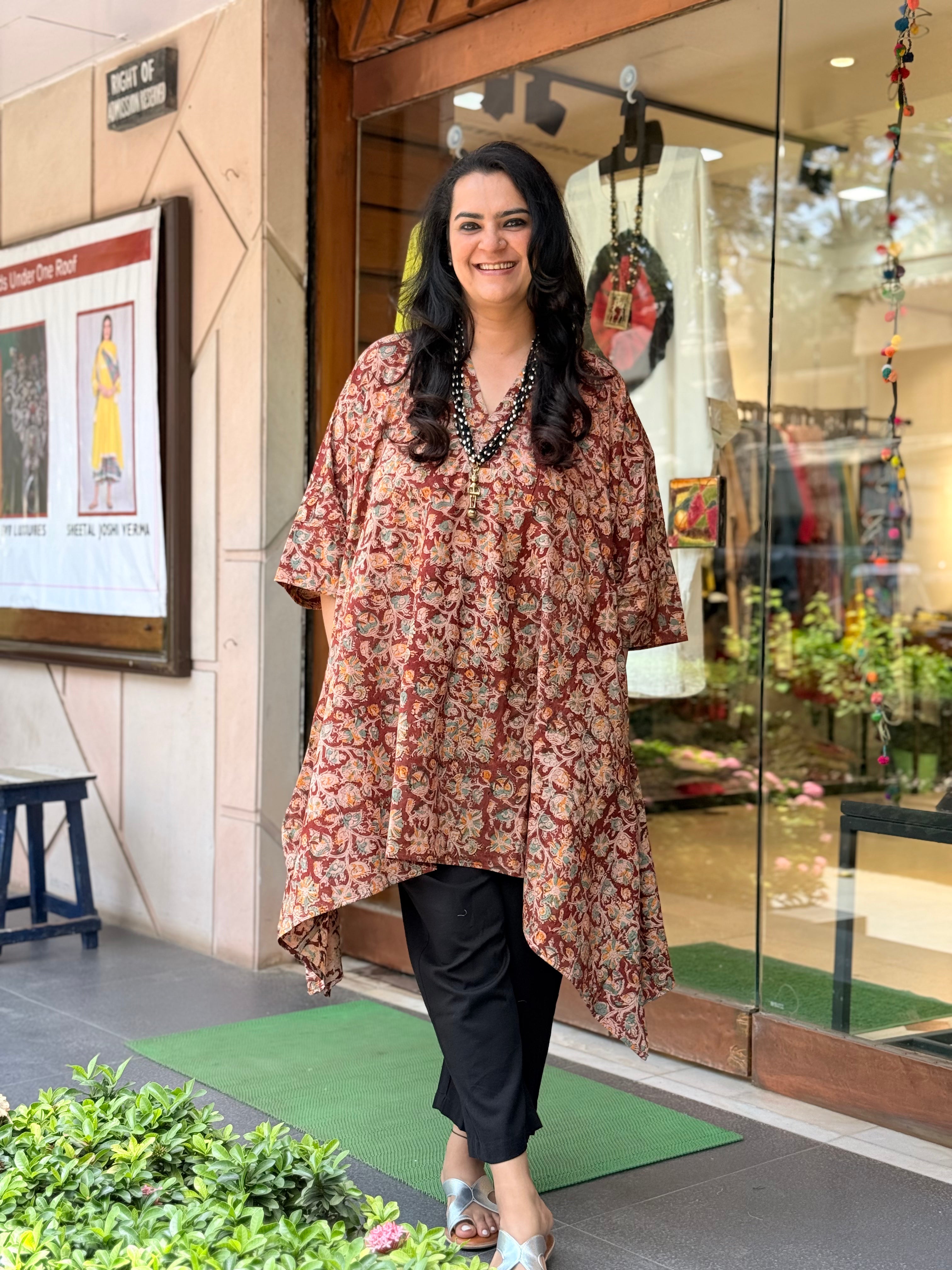 Kalamkari Asymmetric Kaftan Kurta