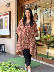 Kalamkari Asymmetric Kaftan Kurta
