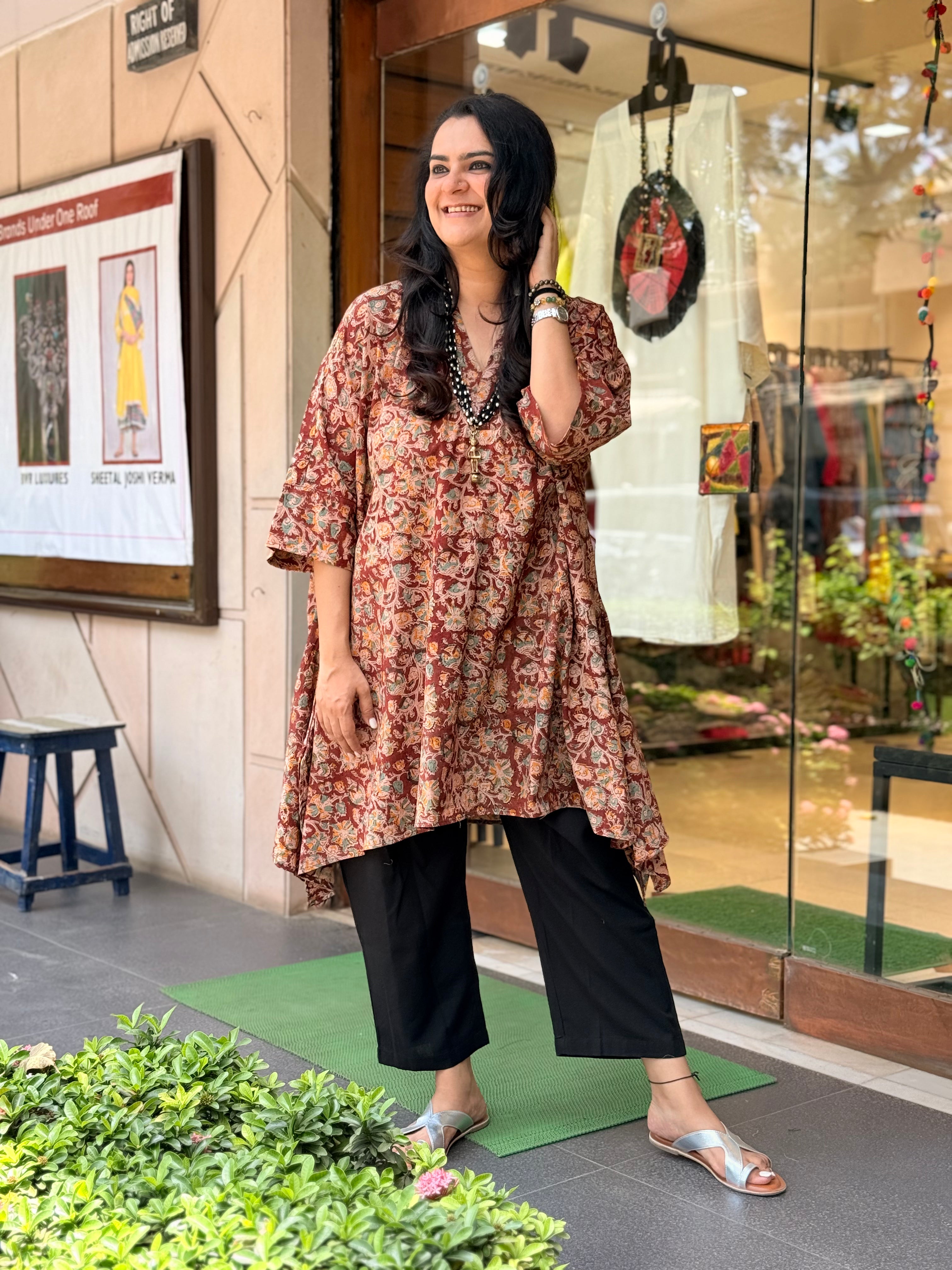 Kalamkari Asymmetric Kaftan Kurta