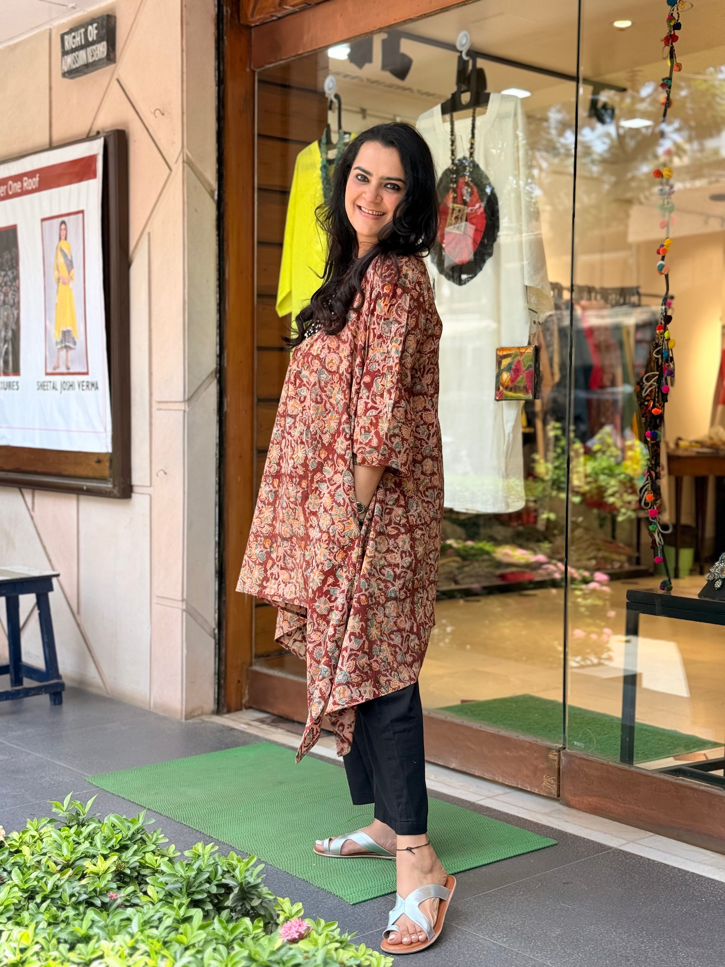 Kalamkari Asymmetric Kaftan Kurta