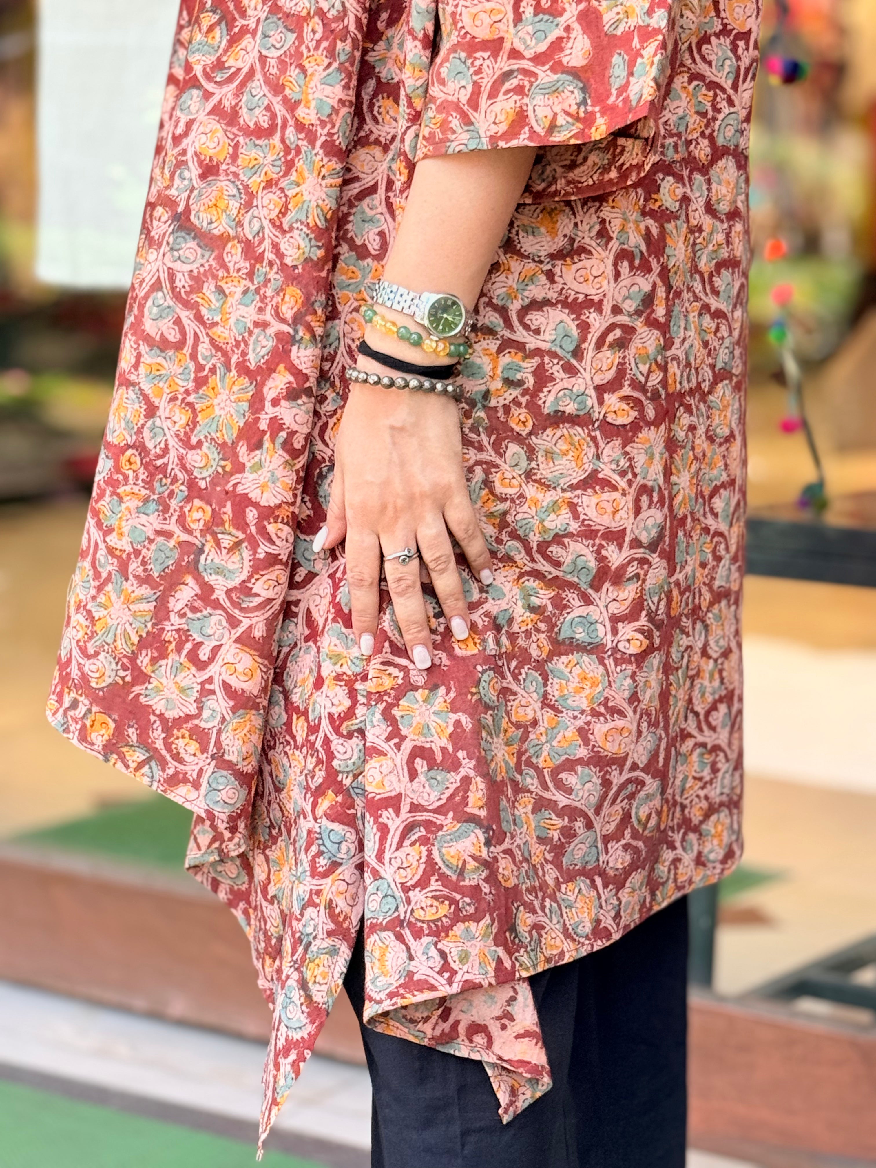 Kalamkari Asymmetric Kaftan Kurta