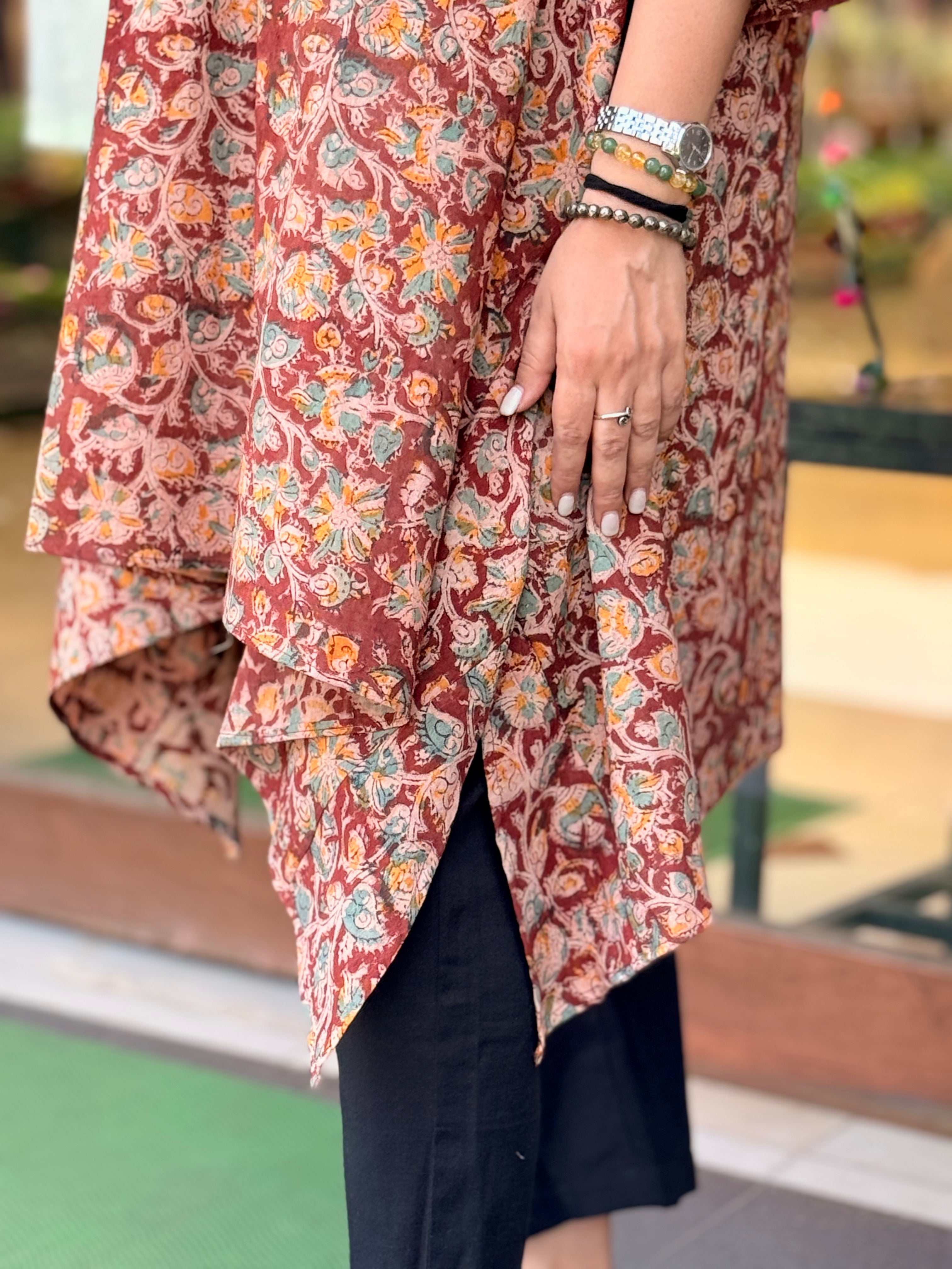 Kalamkari Asymmetric Kaftan Kurta