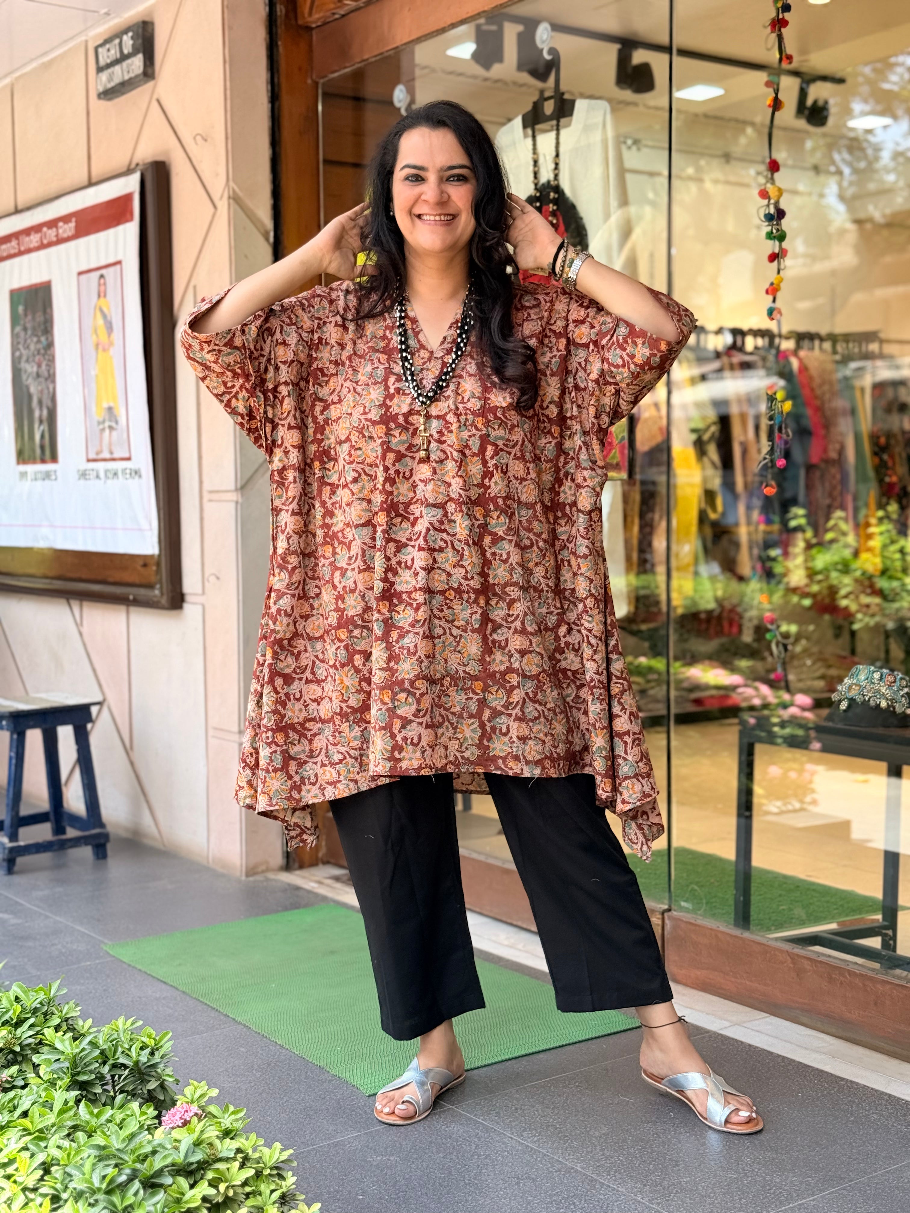 Kalamkari Asymmetric Kaftan Kurta