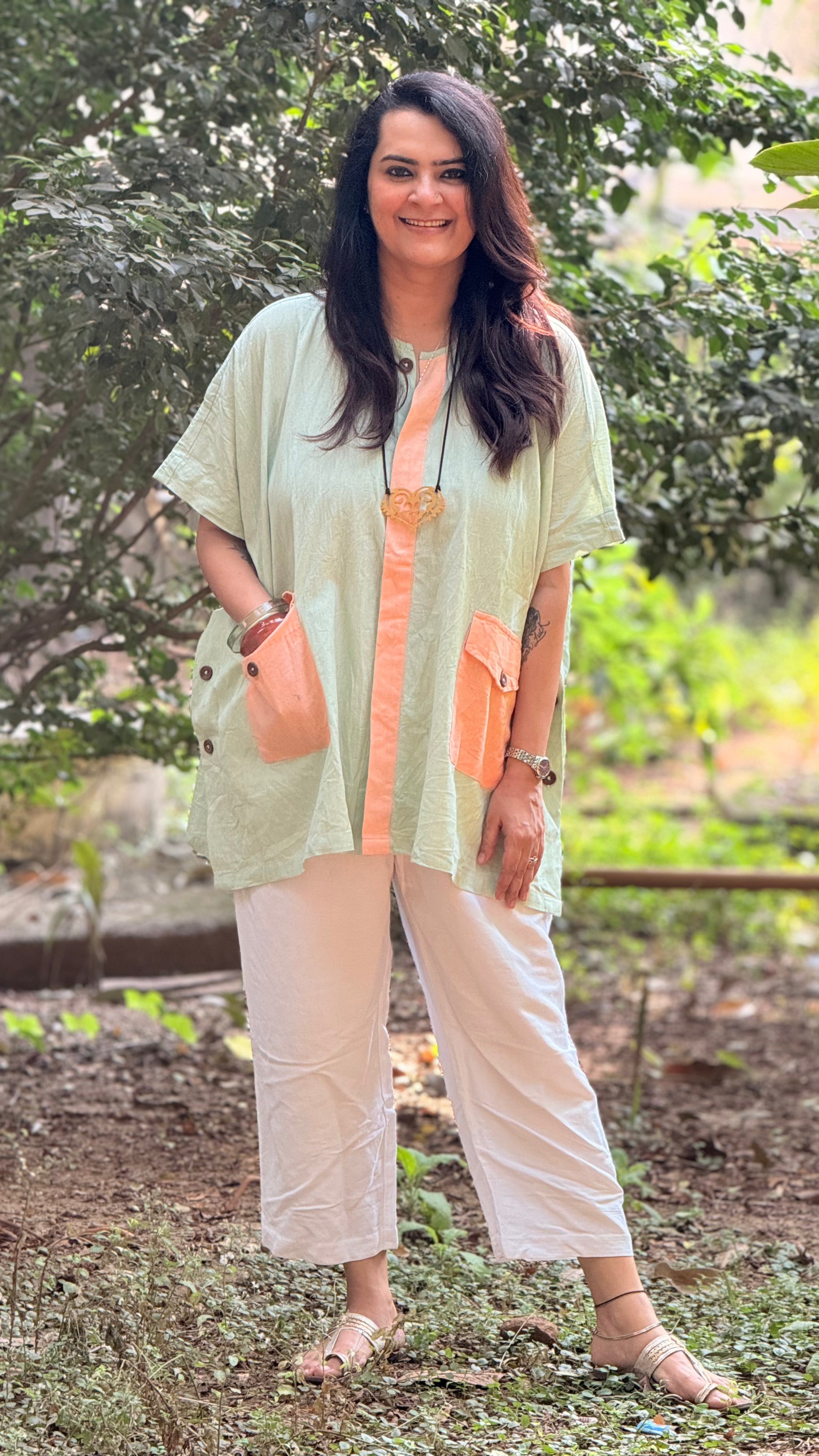Pastel Drift Kaftan Shirt Sage