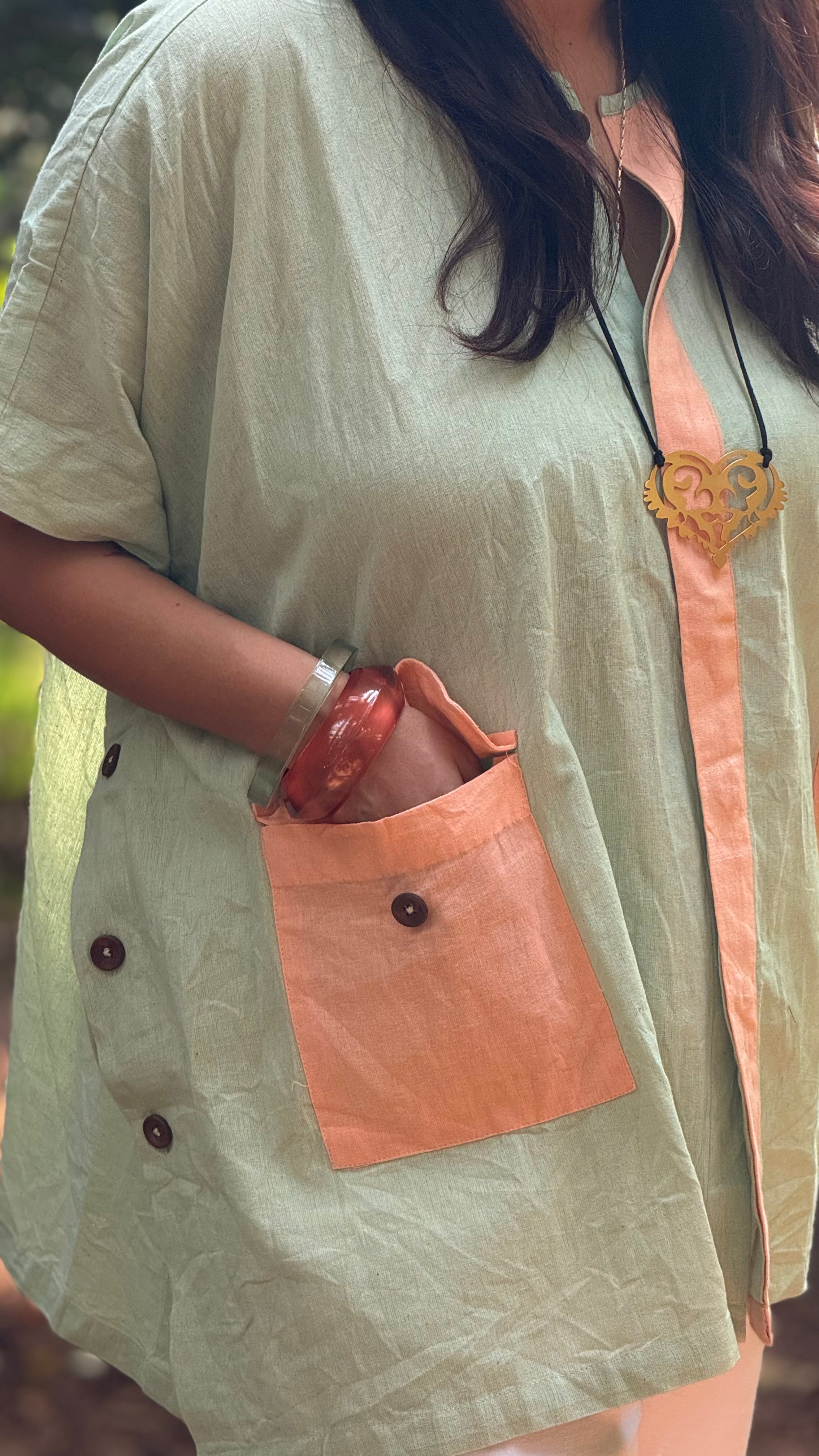 Pastel Drift Kaftan Shirt Sage