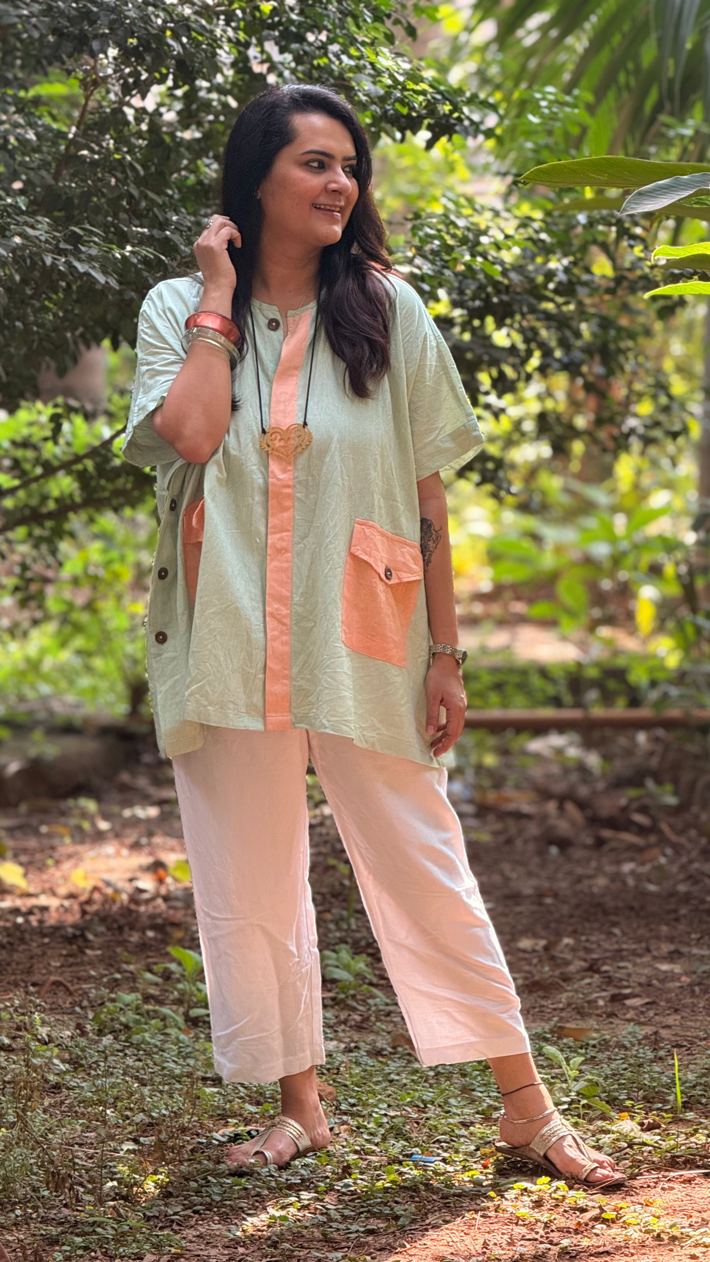 Pastel Drift Kaftan Shirt Sage