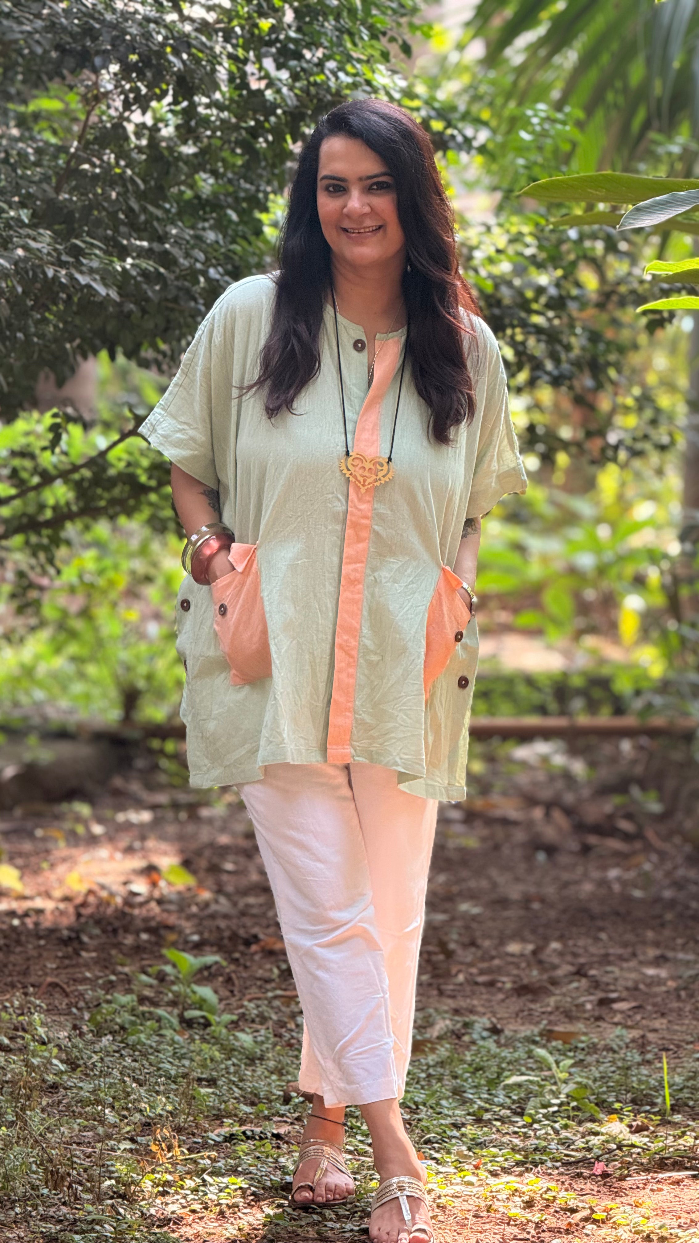Pastel Drift Kaftan Shirt Sage