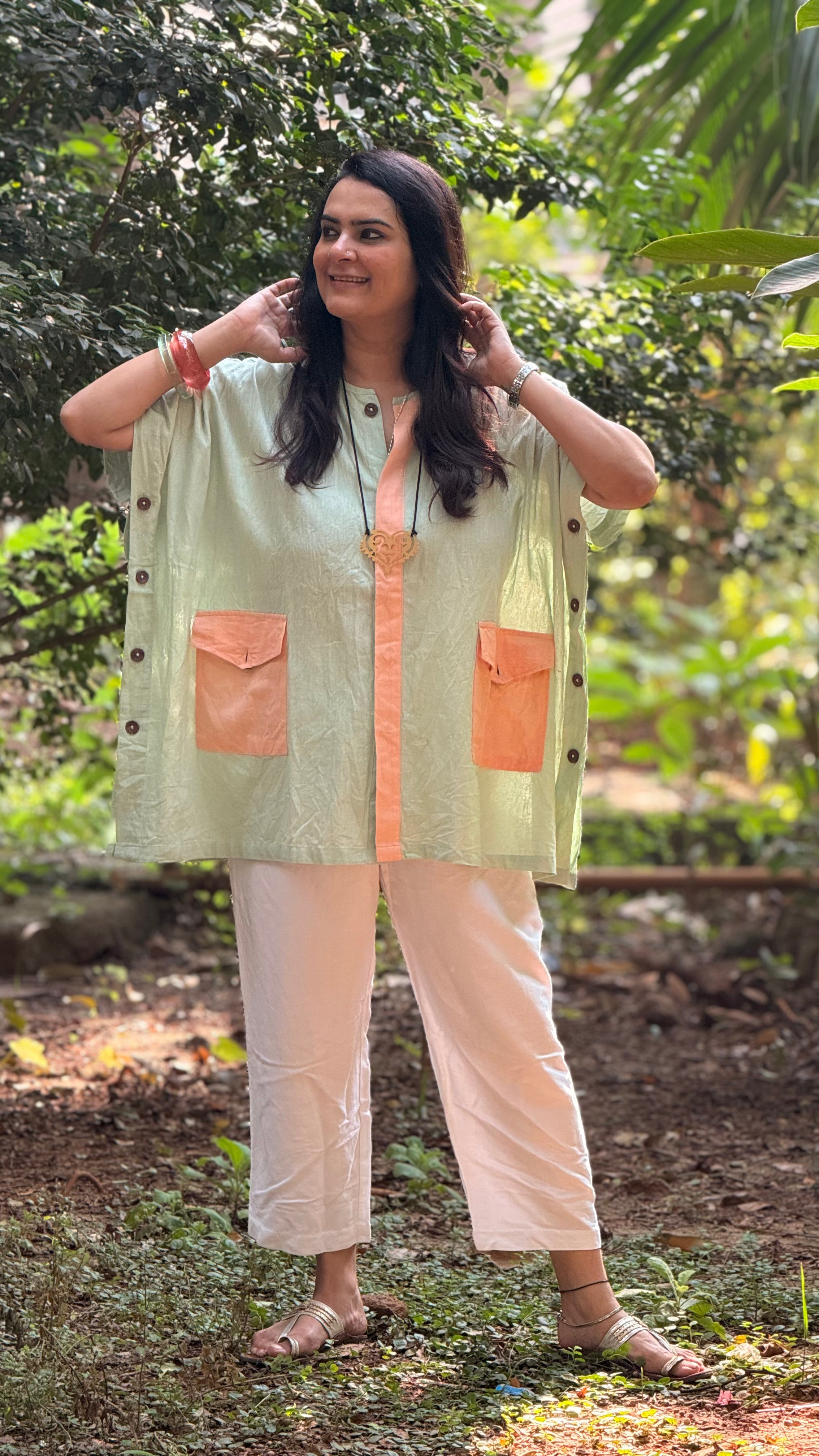 Pastel Drift Kaftan Shirt Sage