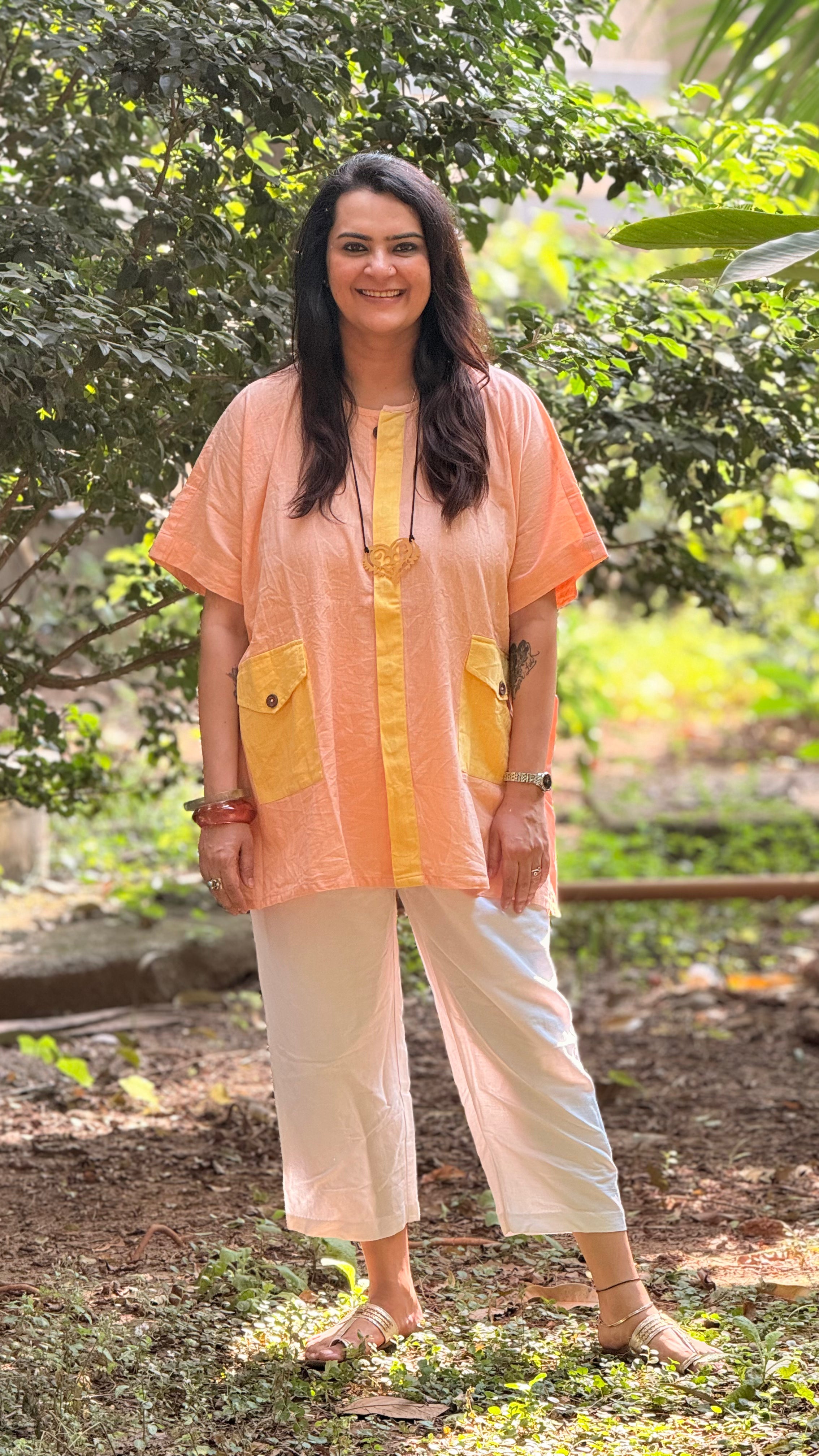 Pastel Drift Kaftan Shirt Peach