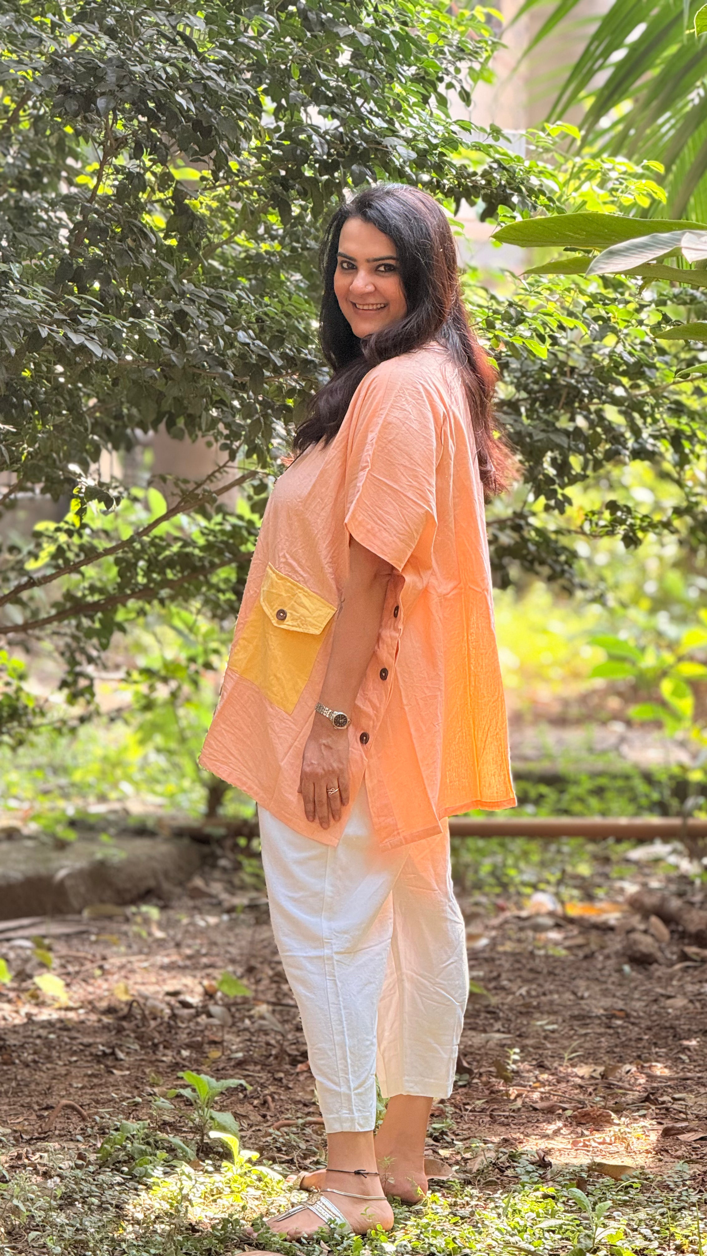 Pastel Drift Kaftan Shirt Peach