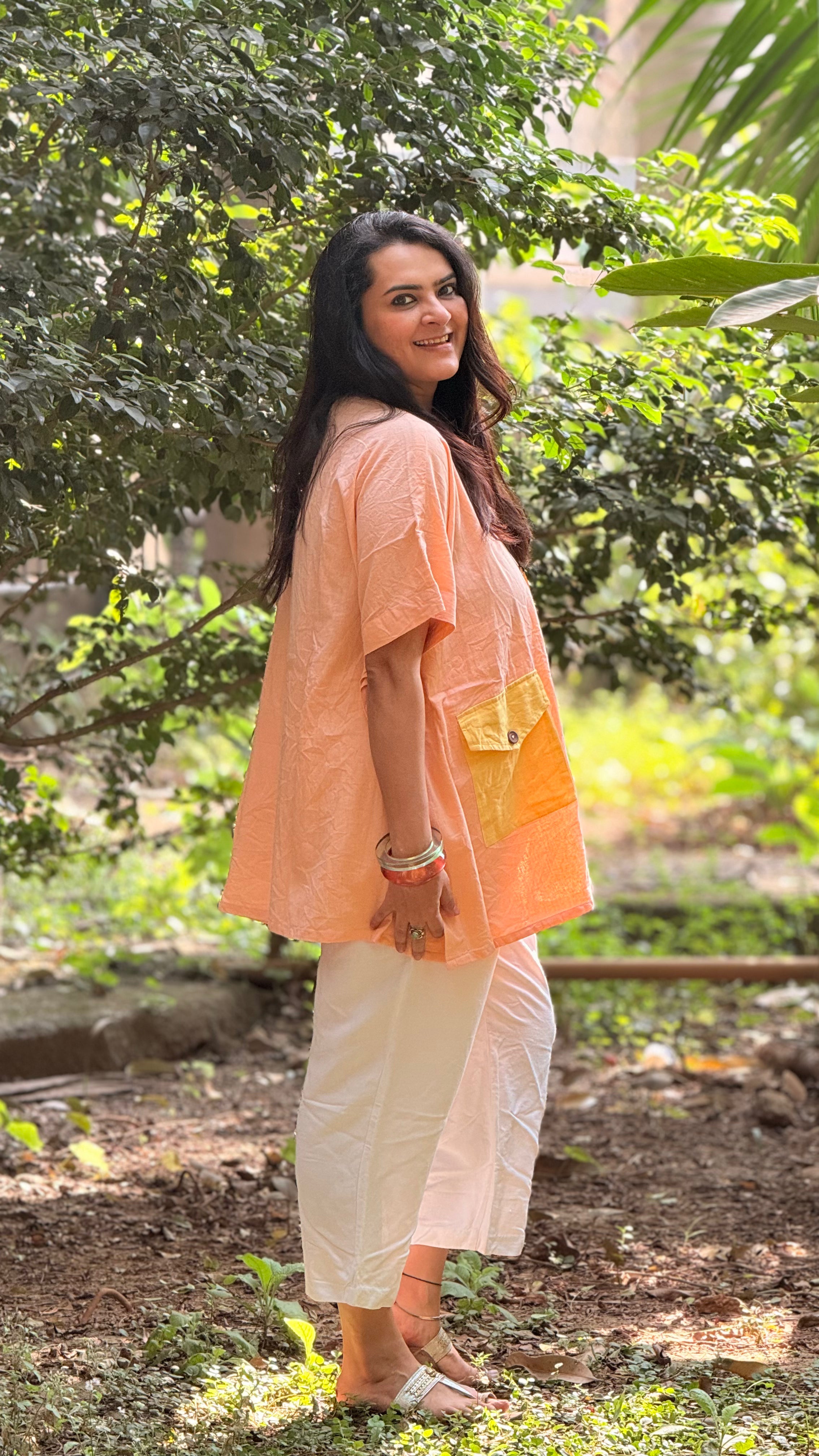 Pastel Drift Kaftan Shirt Peach